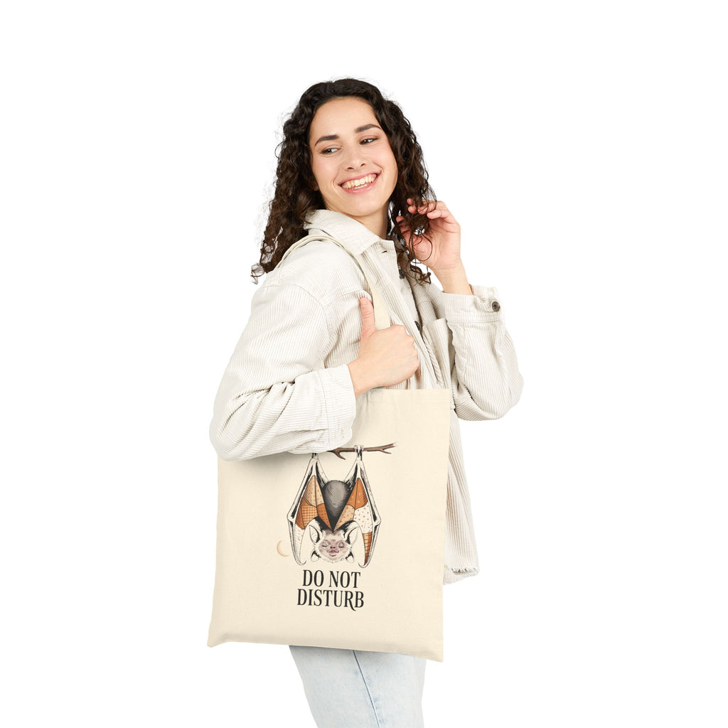 Do Not Disturb Bat Tote Bag, Halloween Canvas Tote, Cute Sleepy Bat Bag, Vintage Storybook Halloween Gift, Spooky Season Tote
