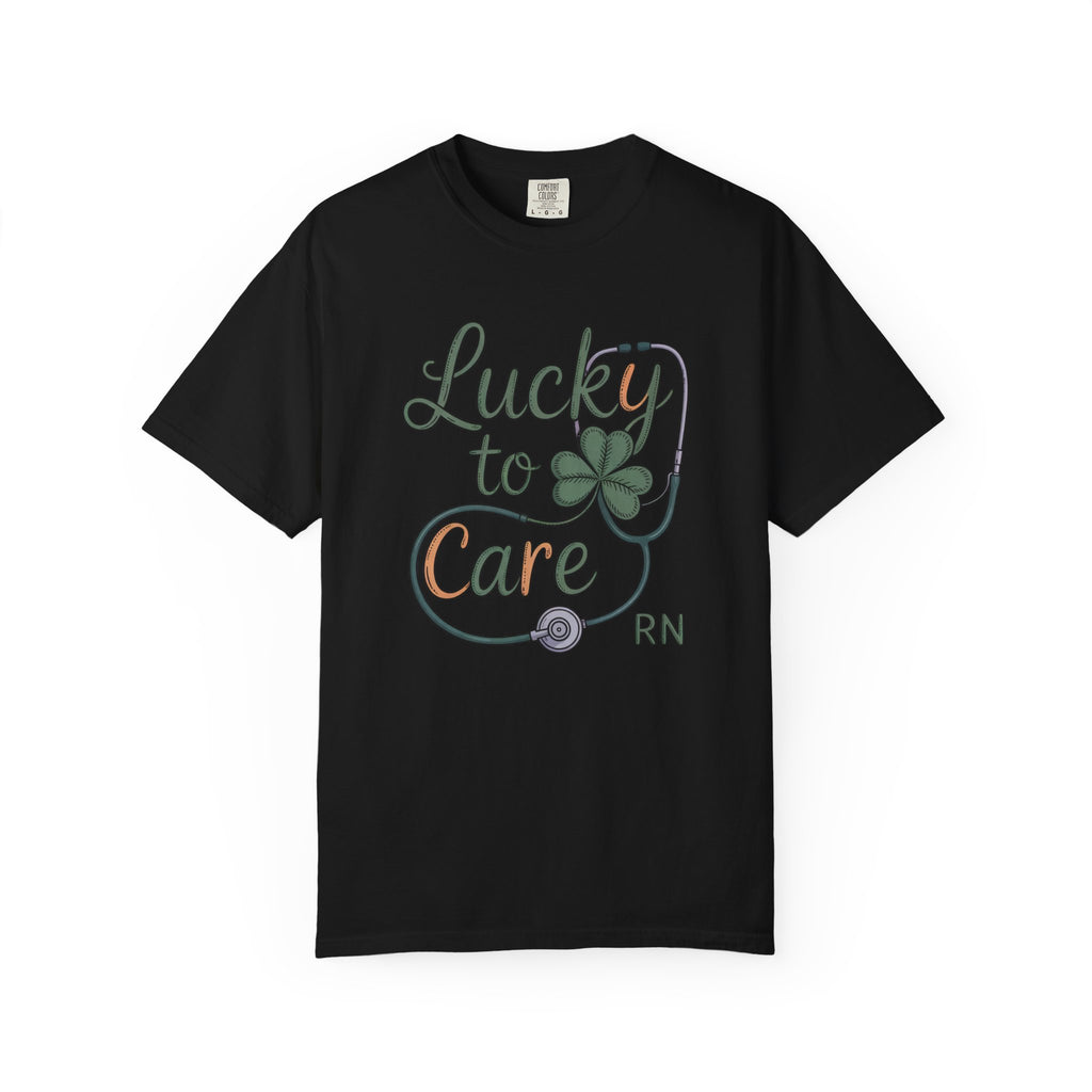 RN Nurse Shirt, Lucky To Care, St Patrick's Day Nurse Gift, Funny Nurse Shirt, Shamrock Stethoscope Tee, St Paddy's Day Nurse Tee