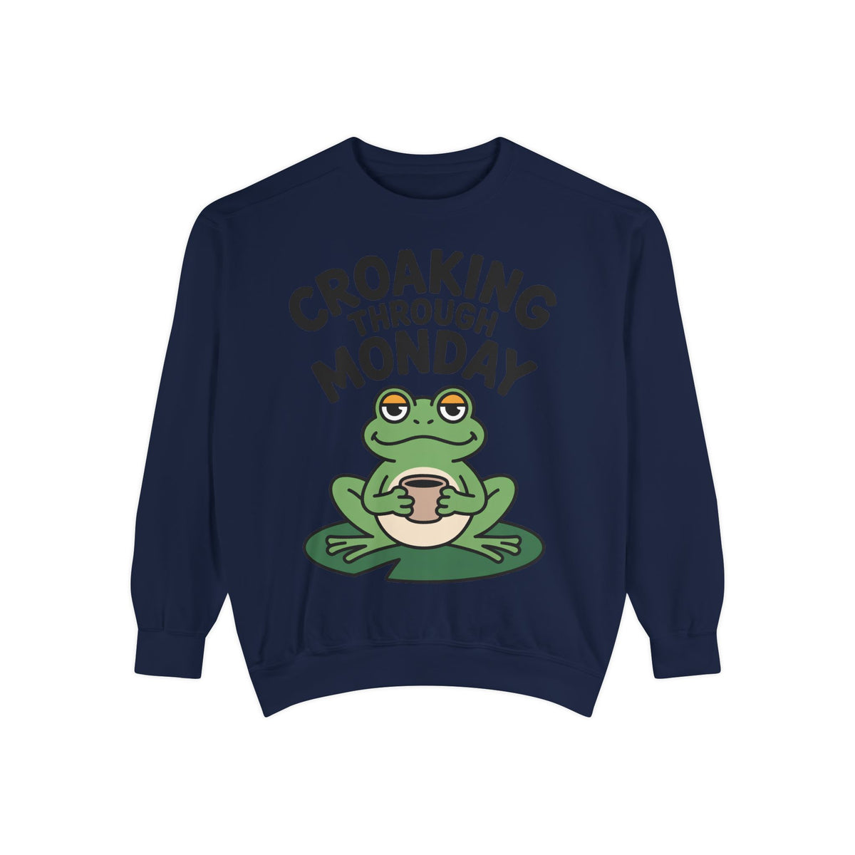Croaking Through Monday Sweatshirt, Funny Tired Frog Crewneck, Cute Coffee Frog Sweatshirt, Frog Lover Gift
