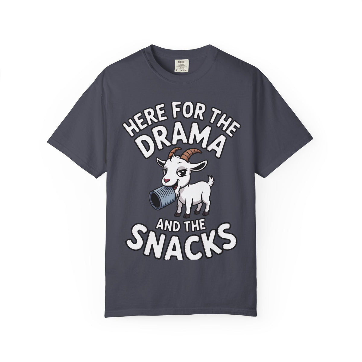 Funny Goat Shirt, Here For The Drama And The Snacks T-Shirt, Cute Goat Lover Gift, Sarcastic Farm Animal Tee