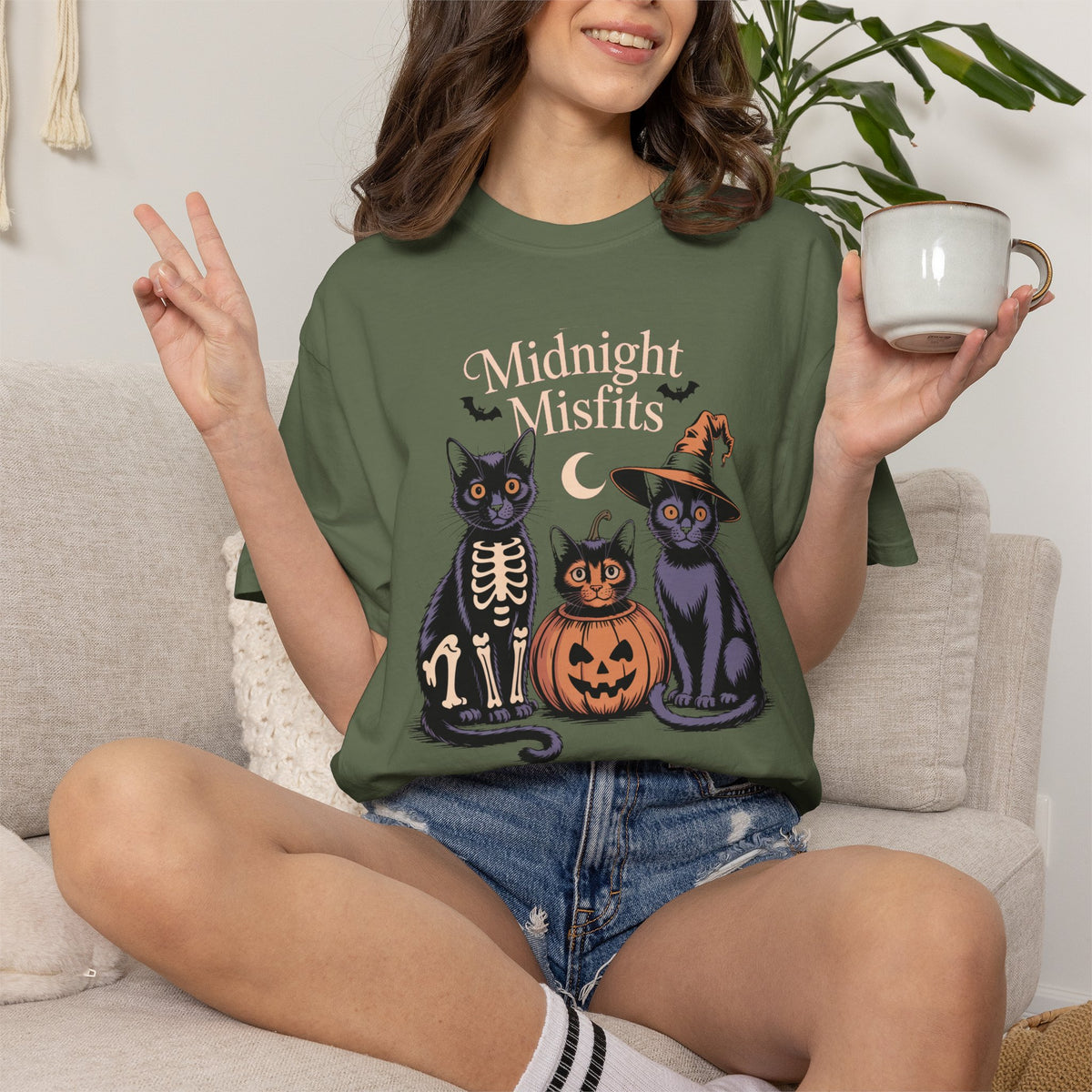 The Midnight Misfits Cats Shirt, Funny Black Cat Halloween T-Shirt, Vintage Cat Costume Tee, Spooky Season Gift