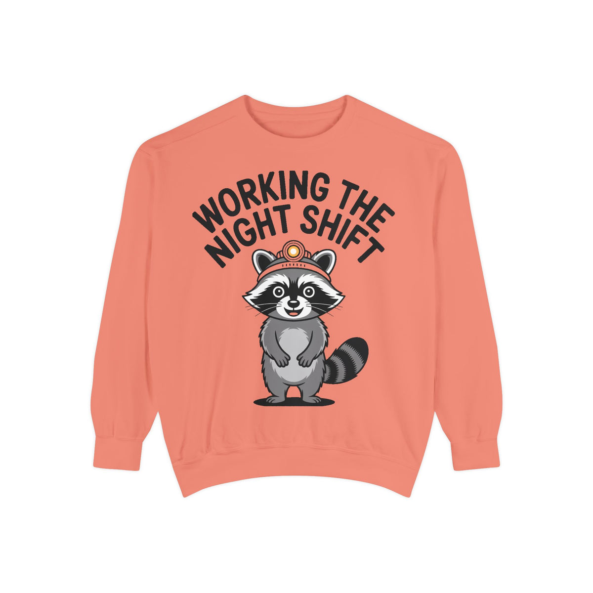 Raccoon Night Shift Sweatshirt, Funny Night Owl Crewneck, Cute Raccoon Headlamp Graphic, Gift for Nurse or Night Worker