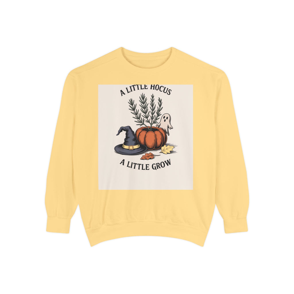 A Little Hocus A Little Grow Sweatshirt, Halloween Pumpkin Planter Crewneck, Witchy Botanical Sweatshirt, Cozy Fall Halloween Shirt