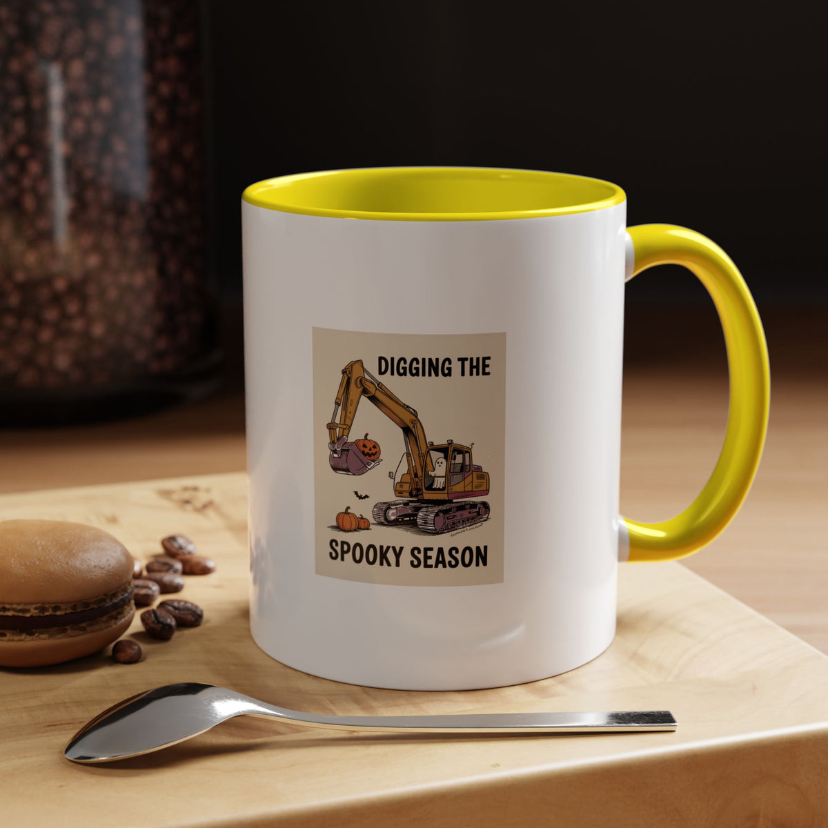 Digging The Spooky Season Excavator Mug, Halloween Excavator Coffee Cup, Funny Ghost Pumpkin Mug, Halloween Gift for Construction Lover