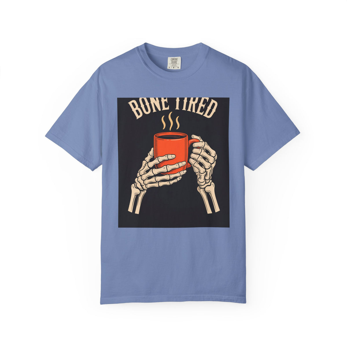 Bone Tired Halloween Shirt, Skeleton Hands Coffee Mug Tee, Vintage Halloween Coffee T-Shirt, Spooky Season Gift