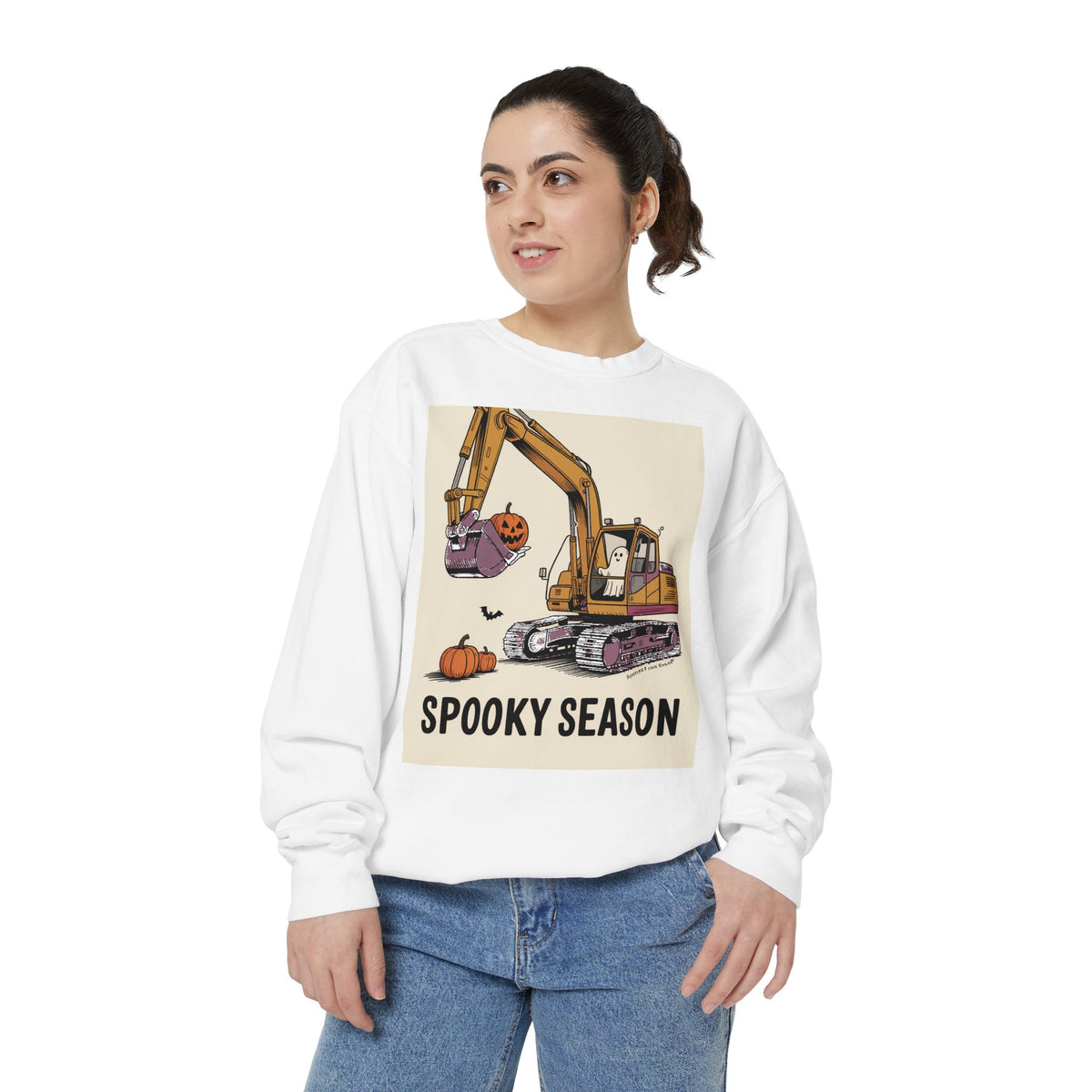 Digging The Spooky Season Excavator Sweatshirt, Funny Halloween Crewneck, Construction Ghost Pumpkin Shirt, Halloween Gift for Him