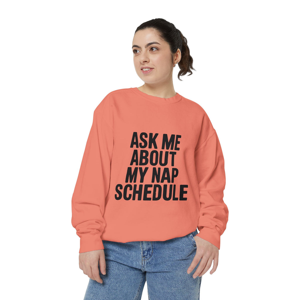 Ask Me About My Nap Schedule Sweatshirt, Funny Nap Lover Crewneck, Embroidered-Look Cozy Sweatshirt, Nap Queen King Gift