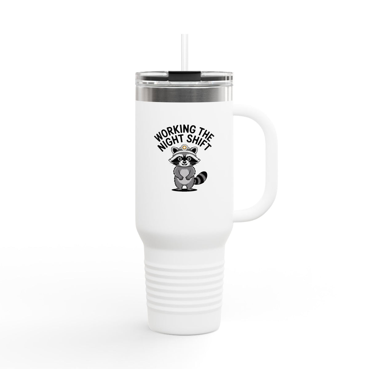 Raccoon Night Shift Travel Mug, Funny Raccoon Tumbler, Night Owl Gift, Cute Headlamp Raccoon 40oz Cup, Nurse Night Shift Gift