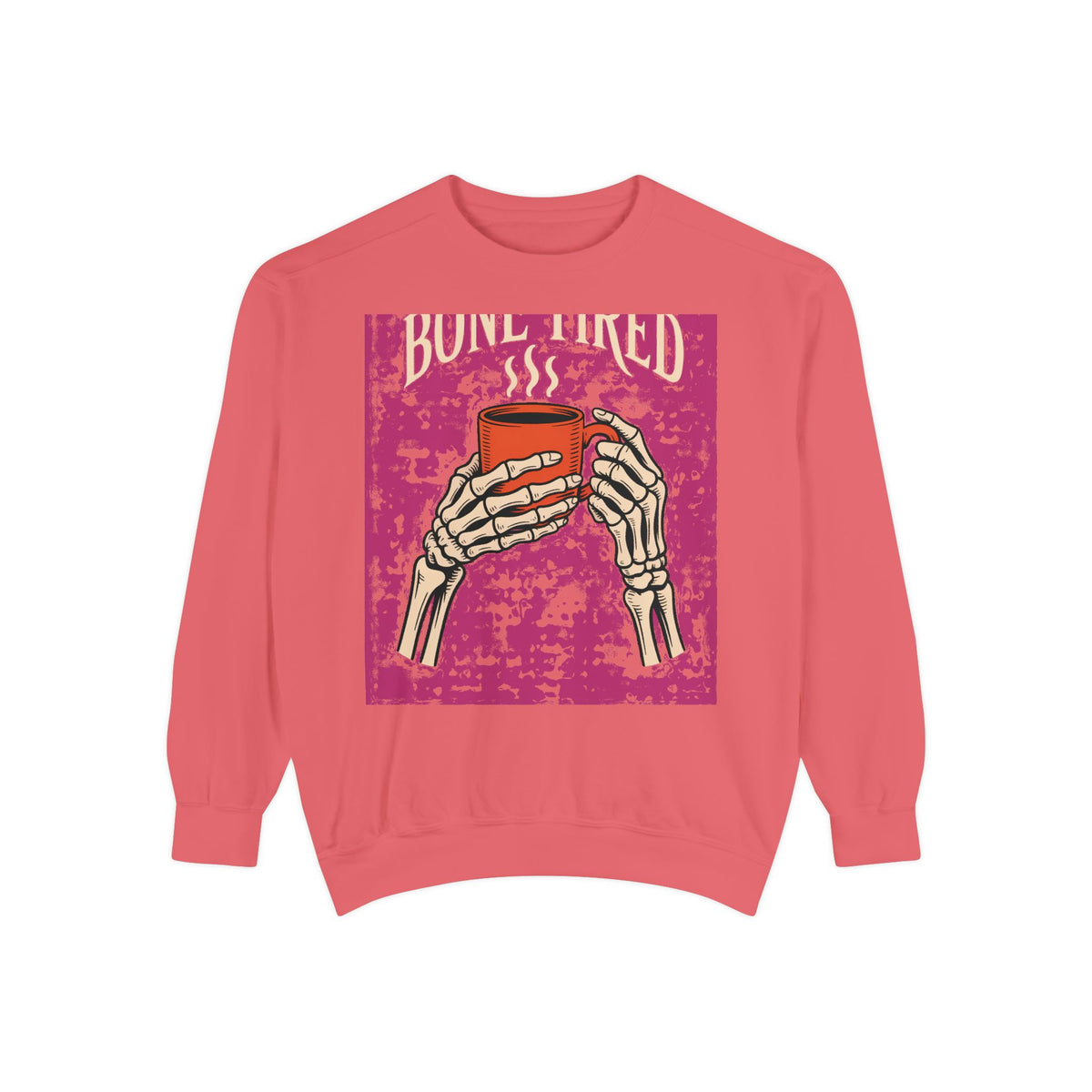 Bone Tired Coffee Sweatshirt, Halloween Skeleton Hands Mug Crewneck, Vintage Spooky Season Coffee Lover Gift, Funny Fall Sweatshirt