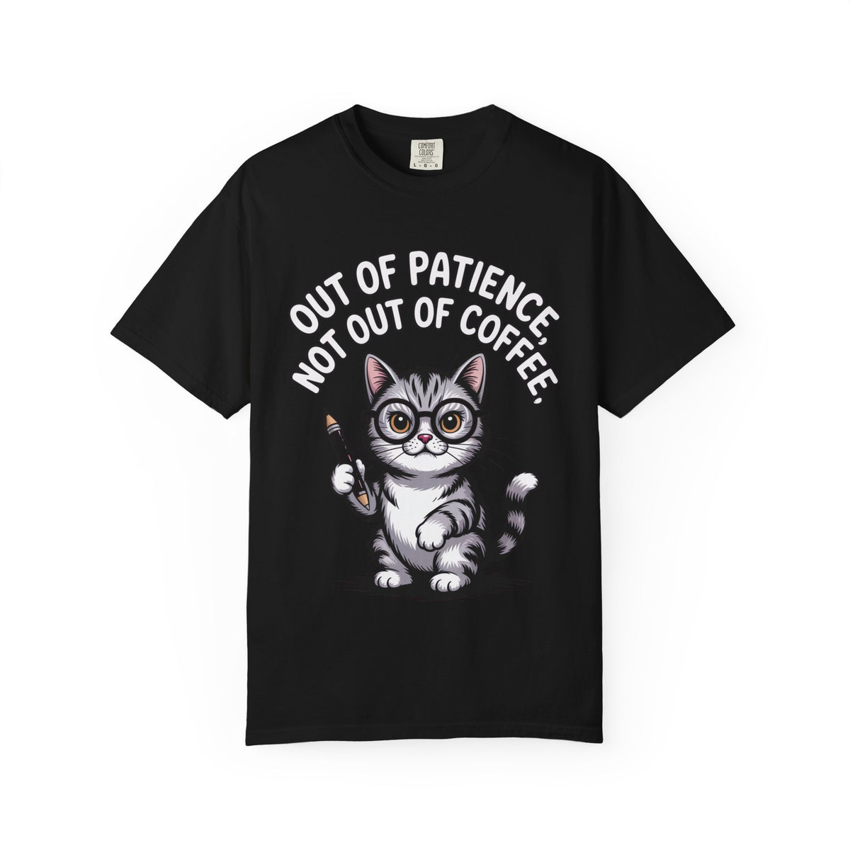Funny Teacher Cat Shirt, Out Of Patience Not Out Of Coffee T-Shirt, Cat Lover Teacher Gift, Grading Papers Tee