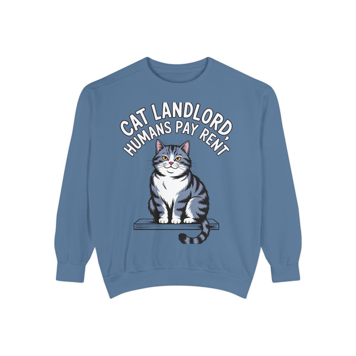 Cat Landlord Sweatshirt, Funny Cat Owner Gift, Humans Pay Rent Crewneck, Cute Fat Cat Sweatshirt, Embroidered Patch Style Sweatshirt