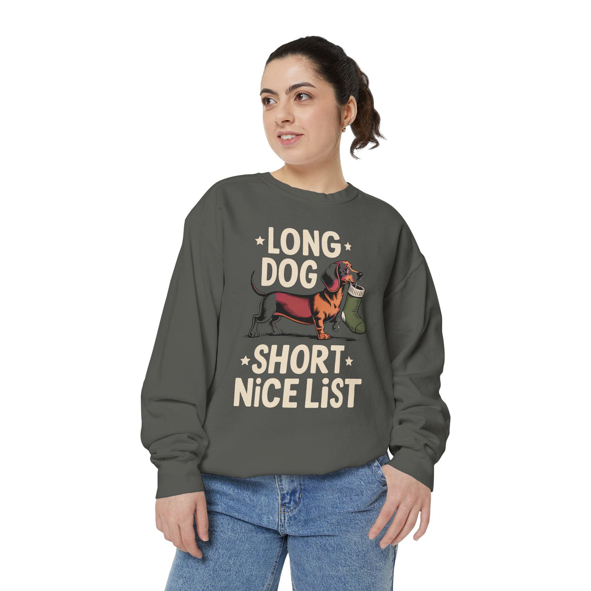 Dachshund Lover Sweatshirt, Funny Christmas Gift For Dog Mom, Long Dog Short Nice List Crewneck, Dachshund Christmas Sweatshirt, Weiner Dog…