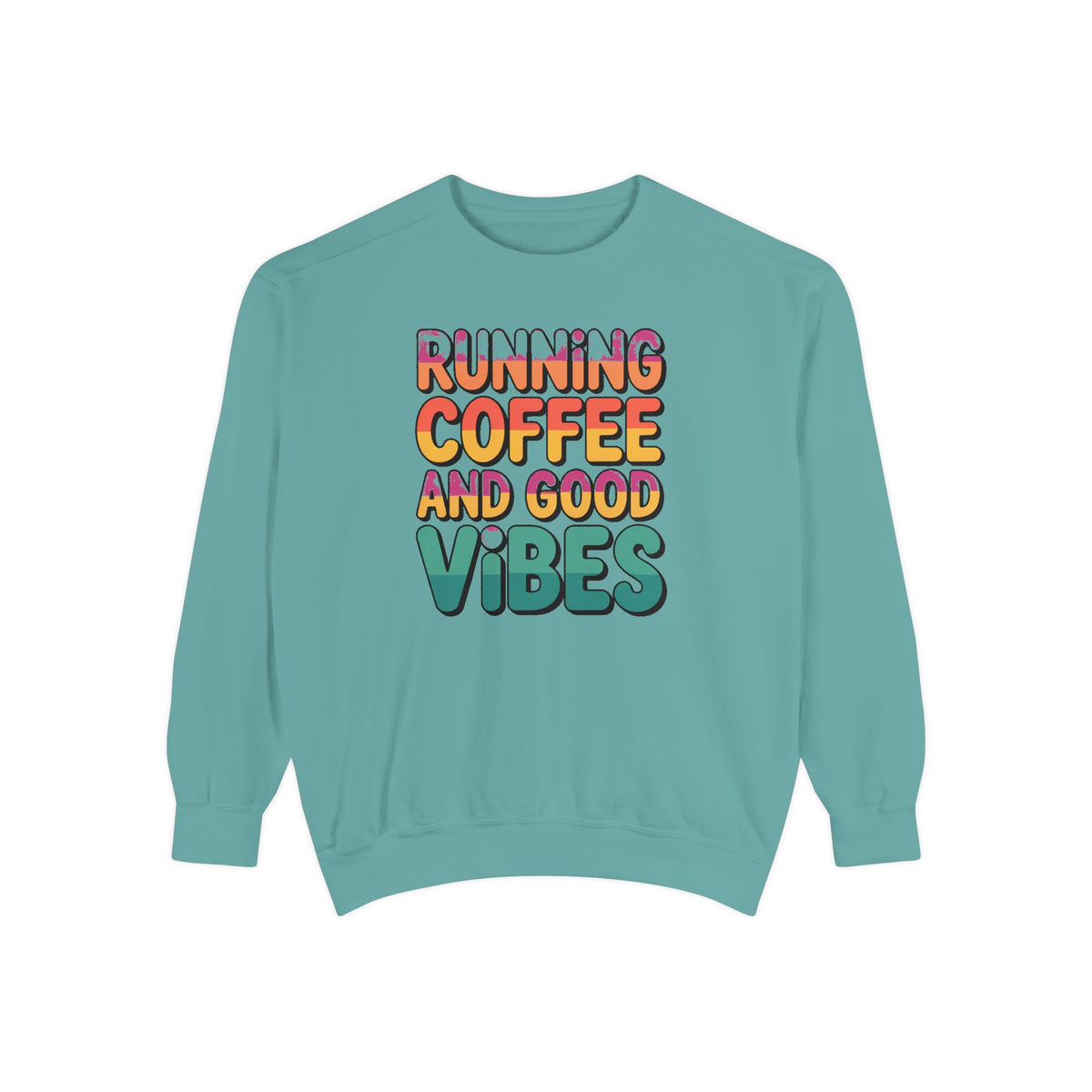 Running On Coffee And Vibes Sweatshirt, Retro Gradient Typography Crewneck, Coffee Lover Gift, Positive Vibes Pullover