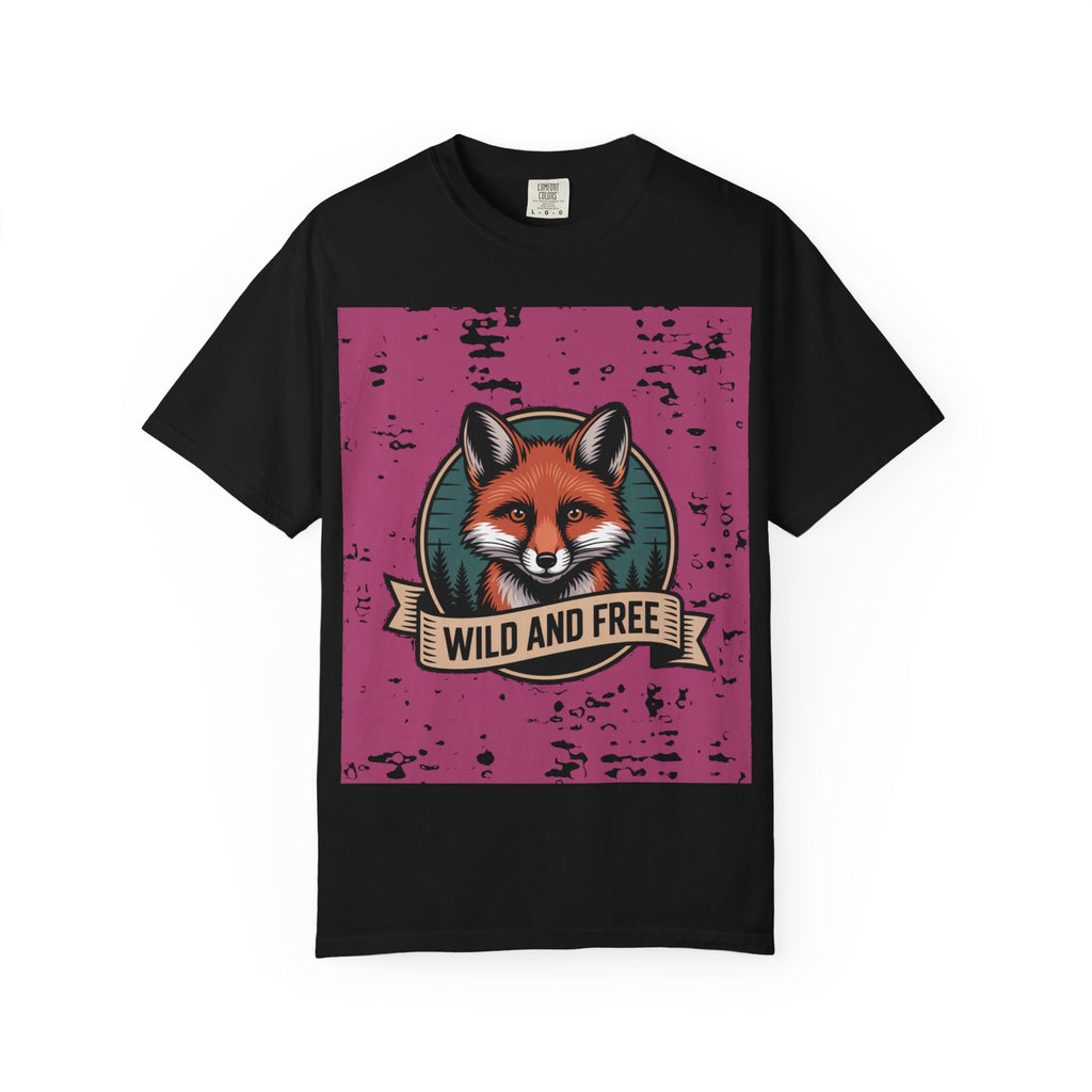 Retro Fox Badge T-Shirt, Vintage Wildlife Patch Tee, Wild and Free Graphic Shirt, Outdoor Nature Lover Gift, Unisex Garment Dyed