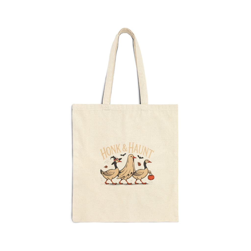 Honk & Haunt Geese Tote Bag, Funny Halloween Goose Canvas Bag, Vintage Spooky Bird Lover Gift, Witch Ghost Pumpkin Goose Tote