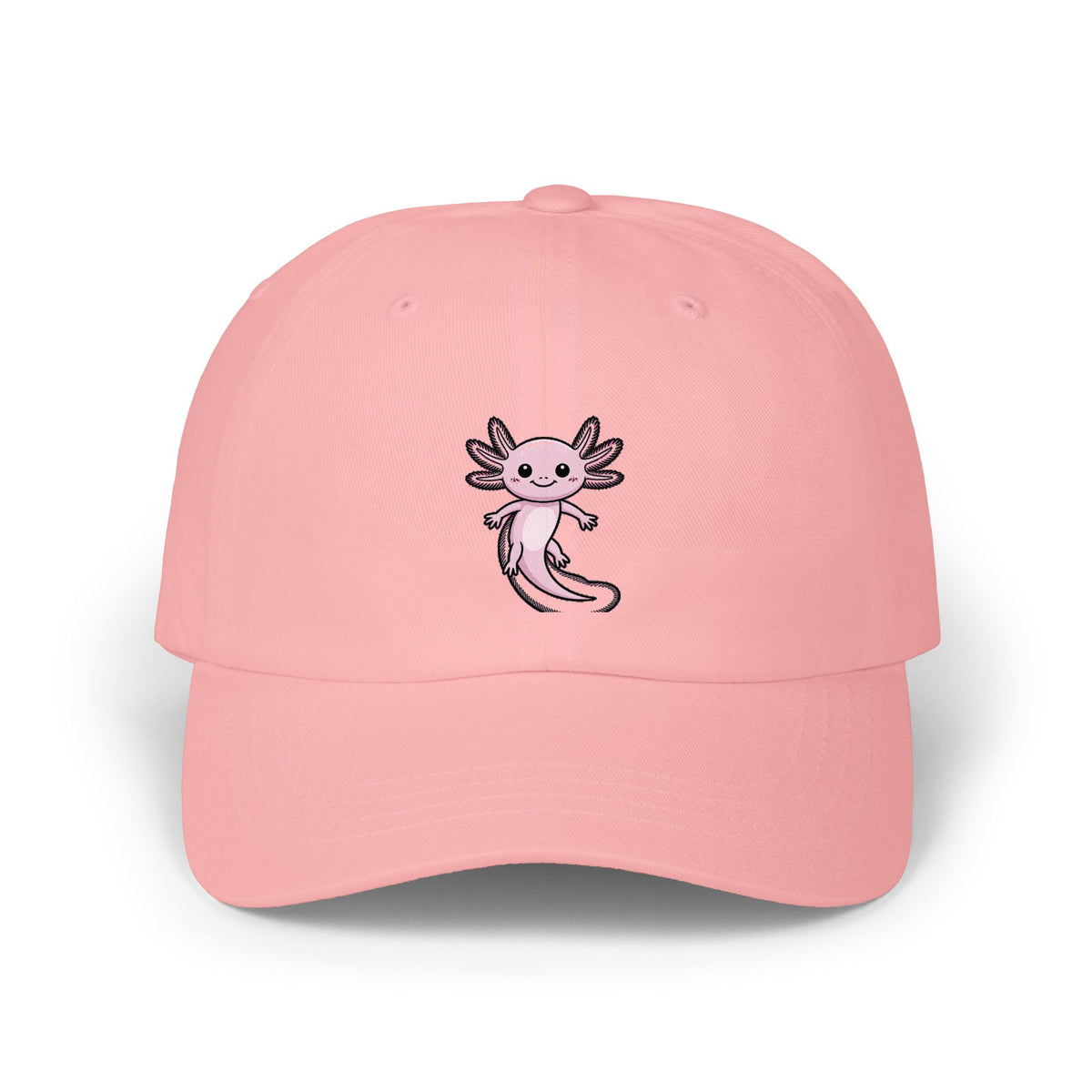 Cute Axolotl Dad Hat, Smiling Axolotl Embroidered Cap, Kawaii Axolotl Gift, Unstructured 6-Panel Baseball Cap for Animal Lovers