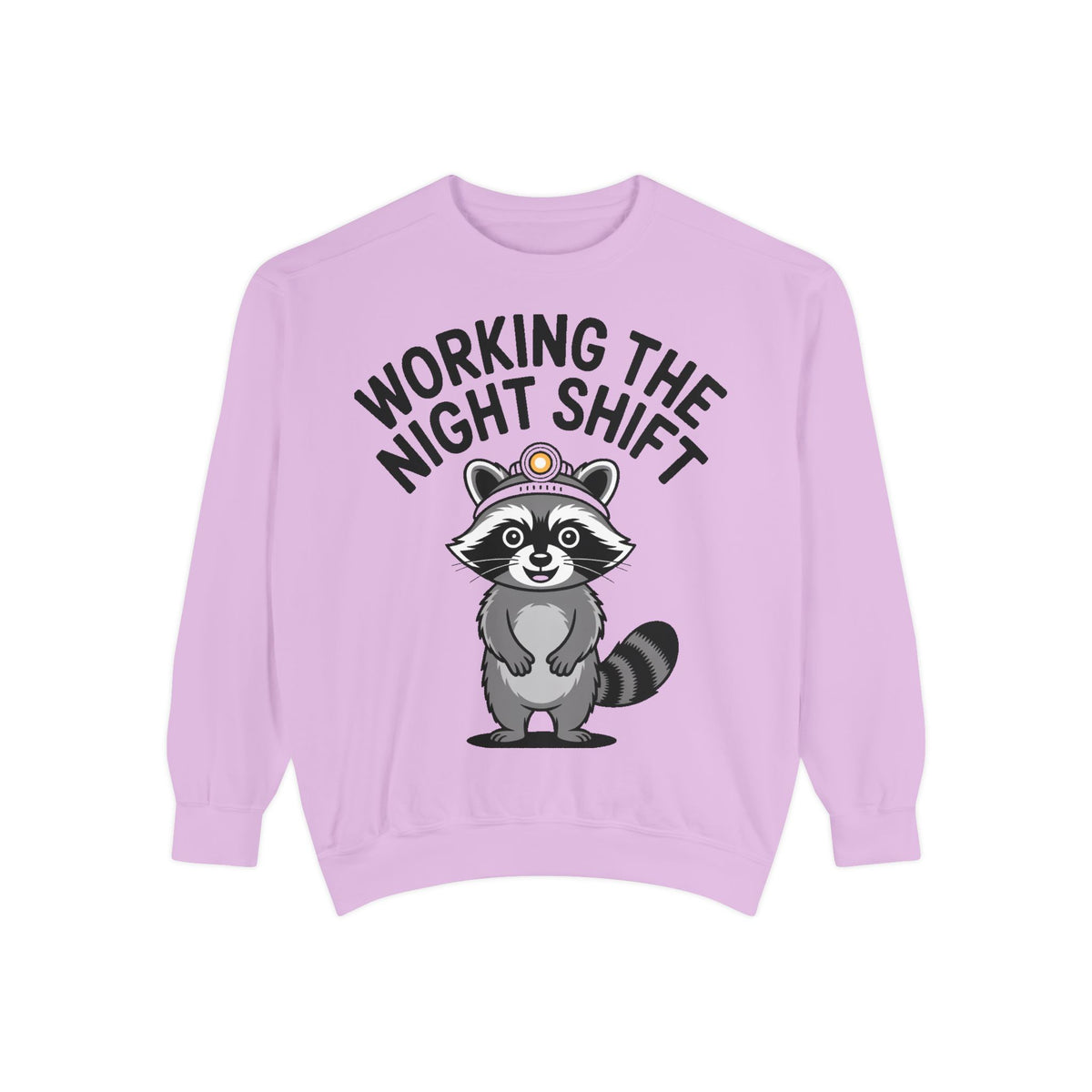 Raccoon Night Shift Sweatshirt, Funny Night Owl Crewneck, Cute Raccoon Headlamp Graphic, Gift for Nurse or Night Worker