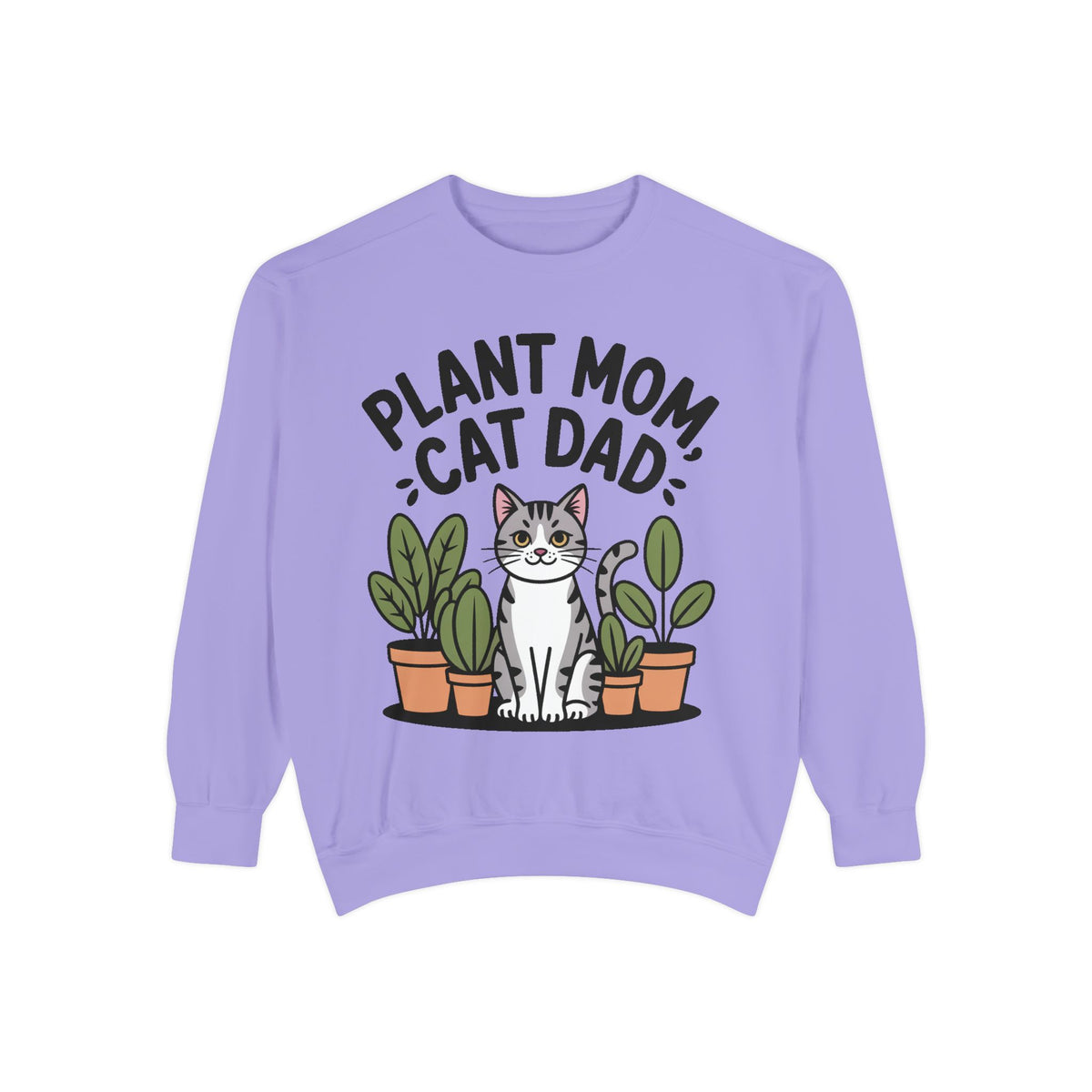 Plant Mom Cat Dad Sweatshirt, Funny Cat Lover Crewneck, Cute Plant Lady Gift, Embroidered Patch Style Sweatshirt for Cat Owners