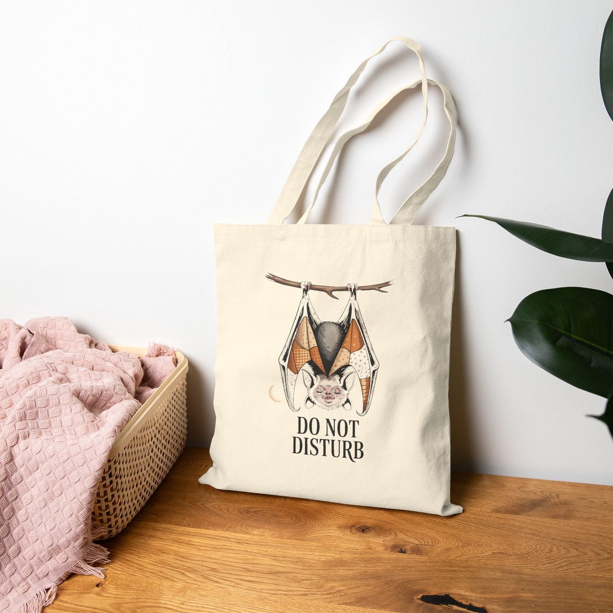 Do Not Disturb Bat Tote Bag, Halloween Canvas Tote, Cute Sleepy Bat Bag, Vintage Storybook Halloween Gift, Spooky Season Tote