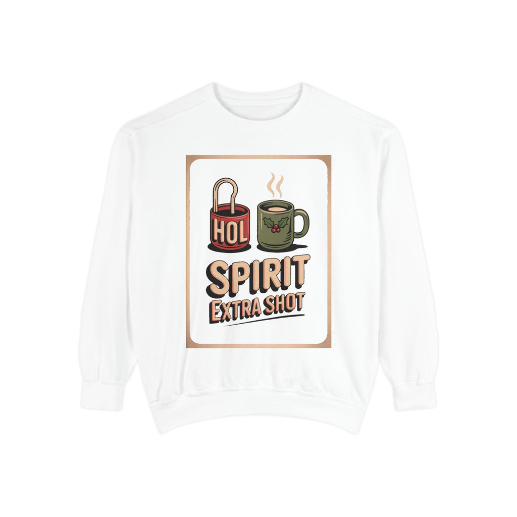 Coffee Lover Christmas Sweatshirt, Holiday Spirit Extra Shot Crewneck, Funny Christmas Coffee Gift, Retro Diner Lettering Sweatshirt, Coffe…