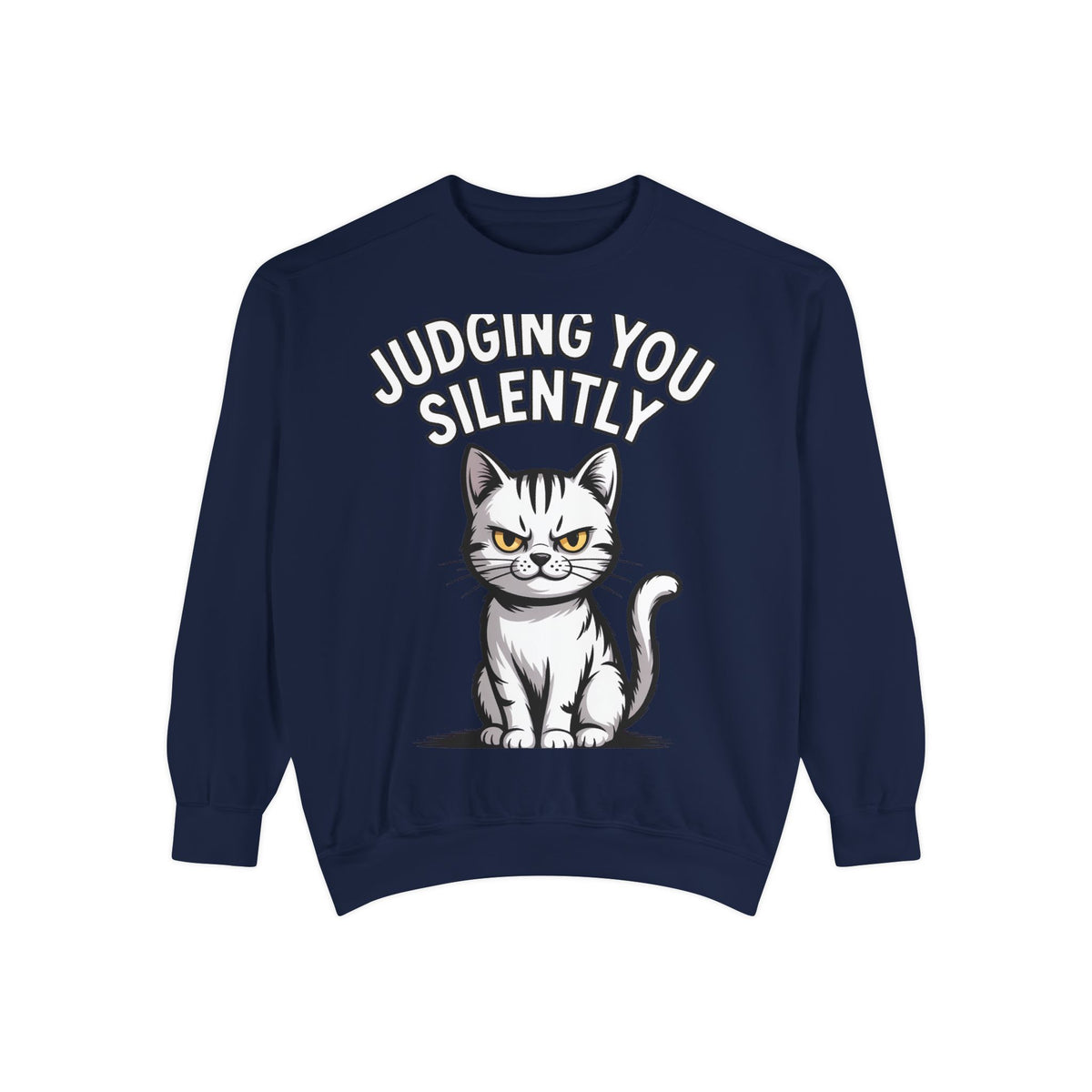 Judging You Silently Cat Sweatshirt, Funny Cat Lover Crewneck, Sarcastic Cat Embroidered Patch Style Sweatshirt, Cute Cat Gift