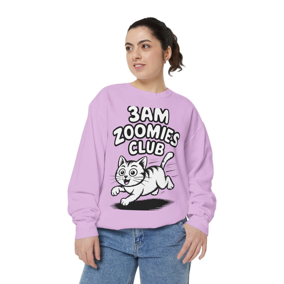 3AM Zoomies Club Sweatshirt, Funny Cat Crewneck, Cute Crazy Cat Lover Gift, Embroidered Patch Style Cat Sweatshirt