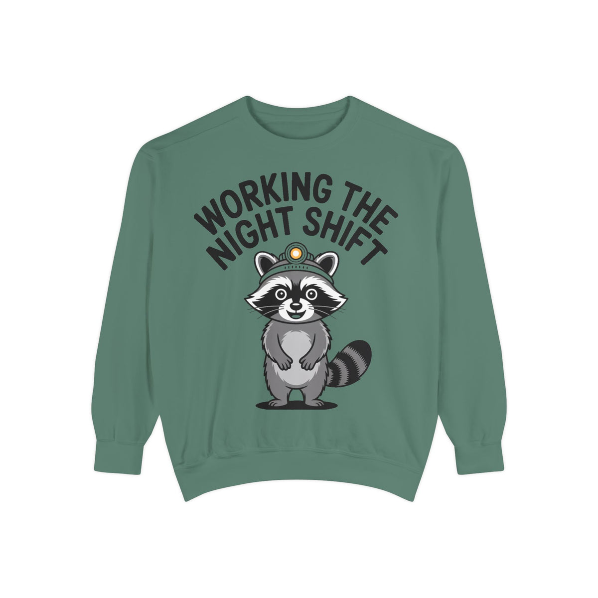 Raccoon Night Shift Sweatshirt, Funny Night Owl Crewneck, Cute Raccoon Headlamp Graphic, Gift for Nurse or Night Worker