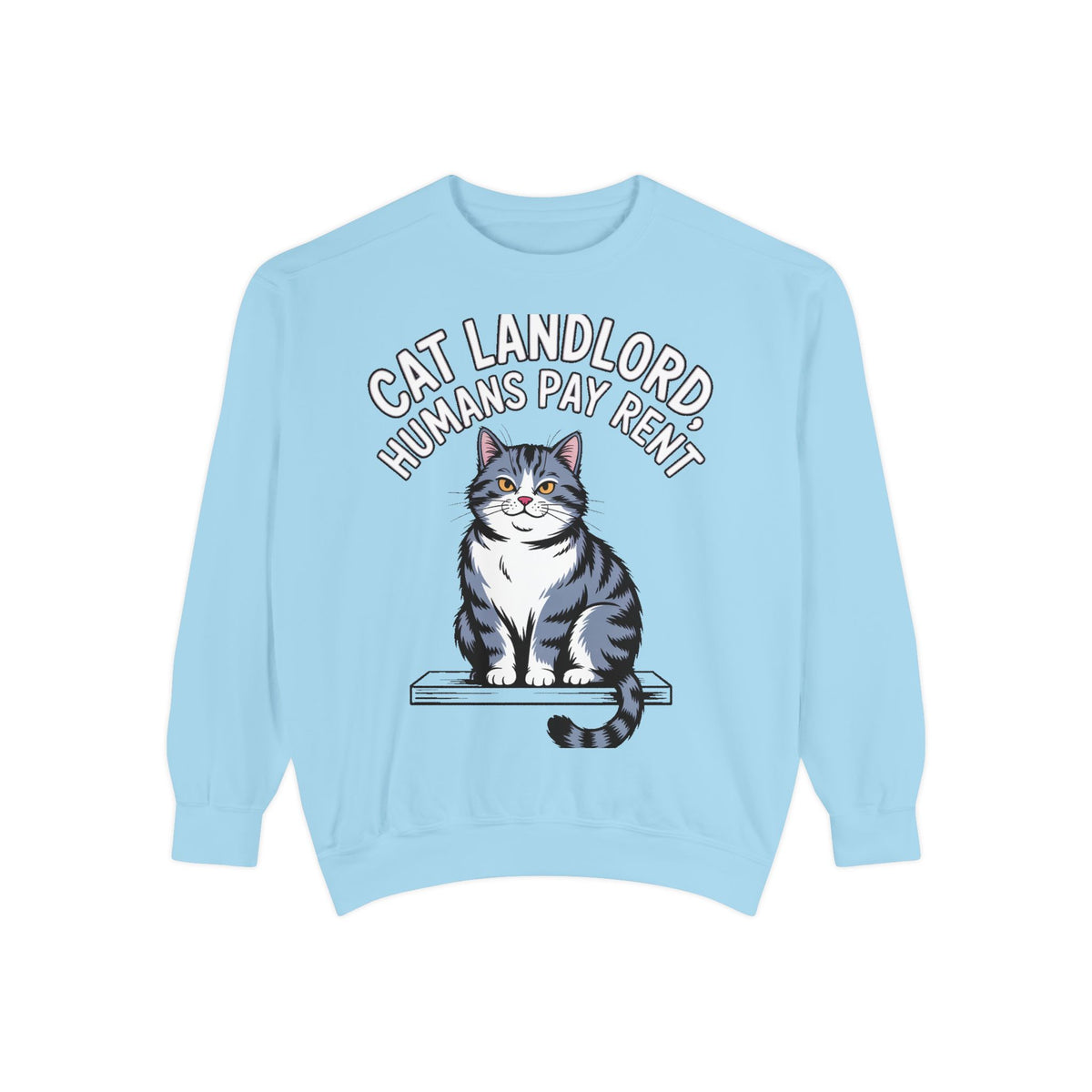 Cat Landlord Sweatshirt, Funny Cat Owner Gift, Humans Pay Rent Crewneck, Cute Fat Cat Sweatshirt, Embroidered Patch Style Sweatshirt