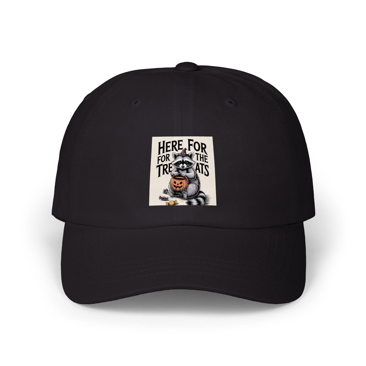 Here For The Treats Raccoon Dad Cap, Funny Halloween Hat, Vintage Trick or Treat Embroidered Cap, Spooky Season Gift