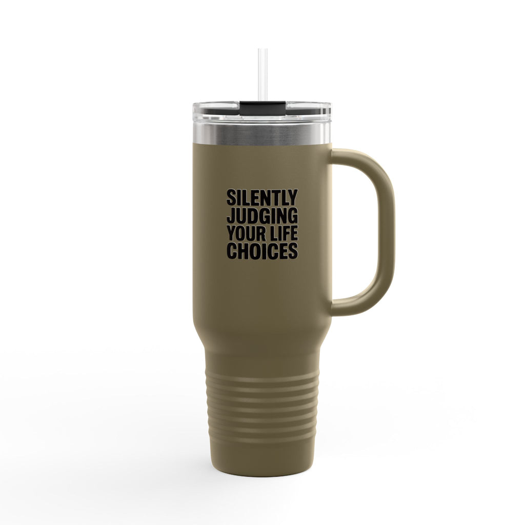 Silently Judging Your Life Choices Tumbler, Funny Sarcastic 40oz Travel Mug, Snarky Quote Insulated Cup with Handle, Gift for Coworker