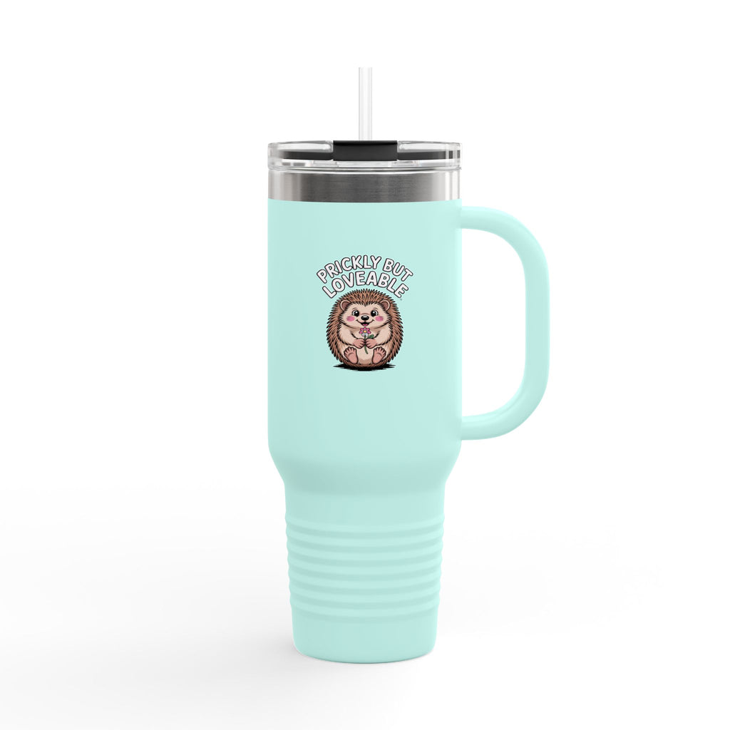 Prickly But Loveable Hedgehog Travel Mug 40oz, Cute Hedgehog Tumbler with Handle and Straw, Funny Animal Lover Gift, Cozy Coffee Cup