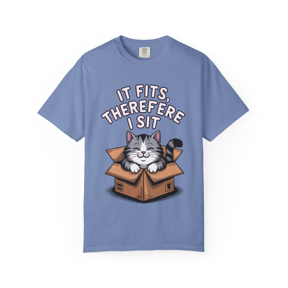 It Fits Therefore I Sit Cat Shirt, Funny Cat In Box T-Shirt, Cute Chubby Cat Lover Gift, Cat Owner Shirt, Funny Cat Meme Tee