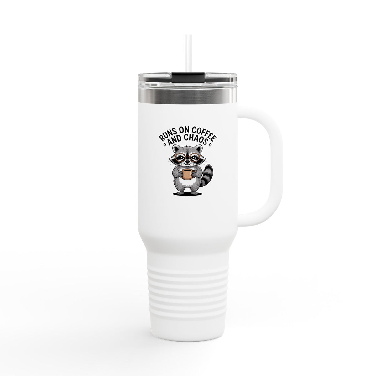 Nurse Raccoon Travel Mug, Funny Coffee Tumbler 40oz, 'Runs On Coffee And Chaos' Nurse Gift, Raccoon Lover Tumbler with Handle
