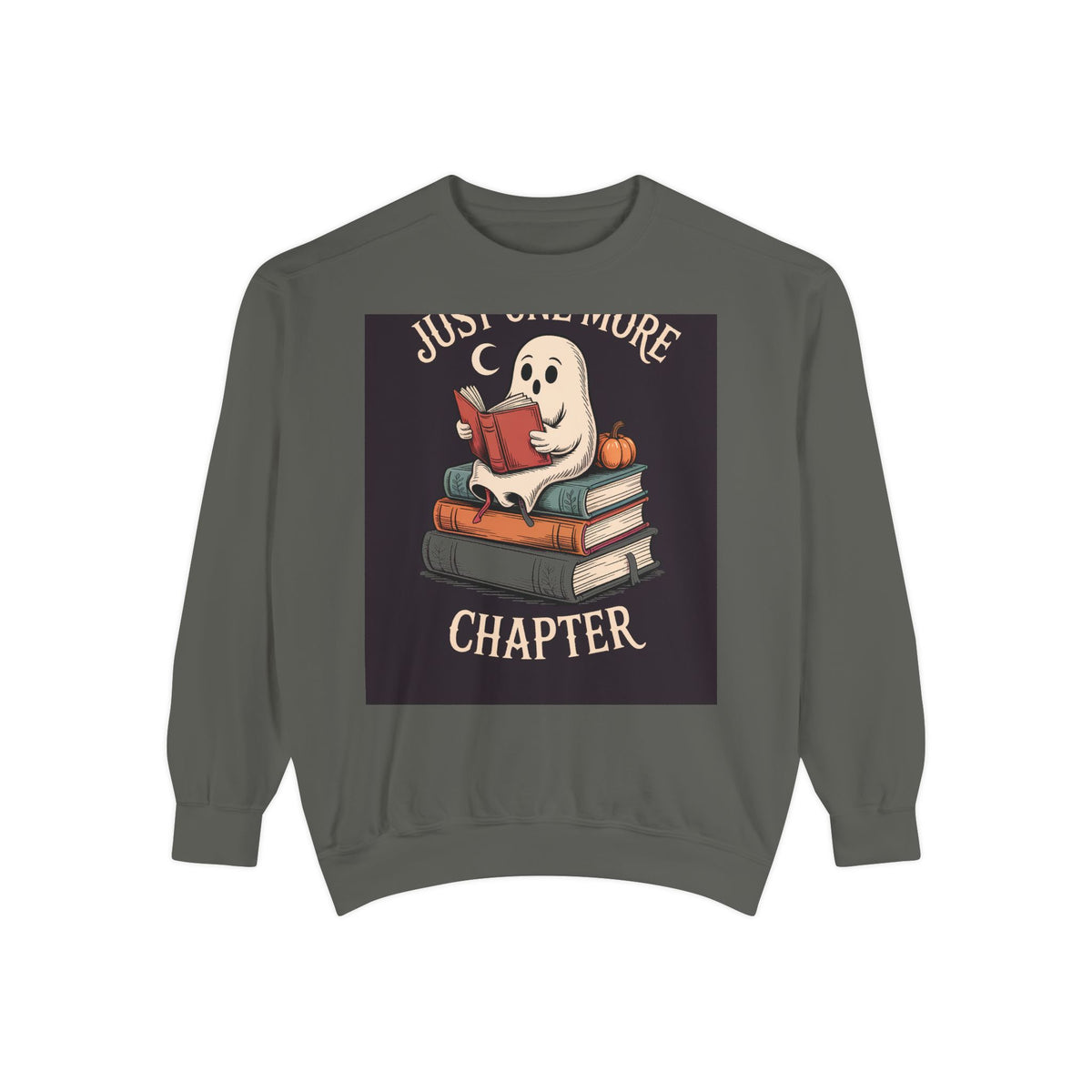 Just One More Chapter Ghost Sweatshirt, Halloween Reading Crewneck, Bookish Ghost Embroidered Sweatshirt, Spooky Season Book Lover Gift