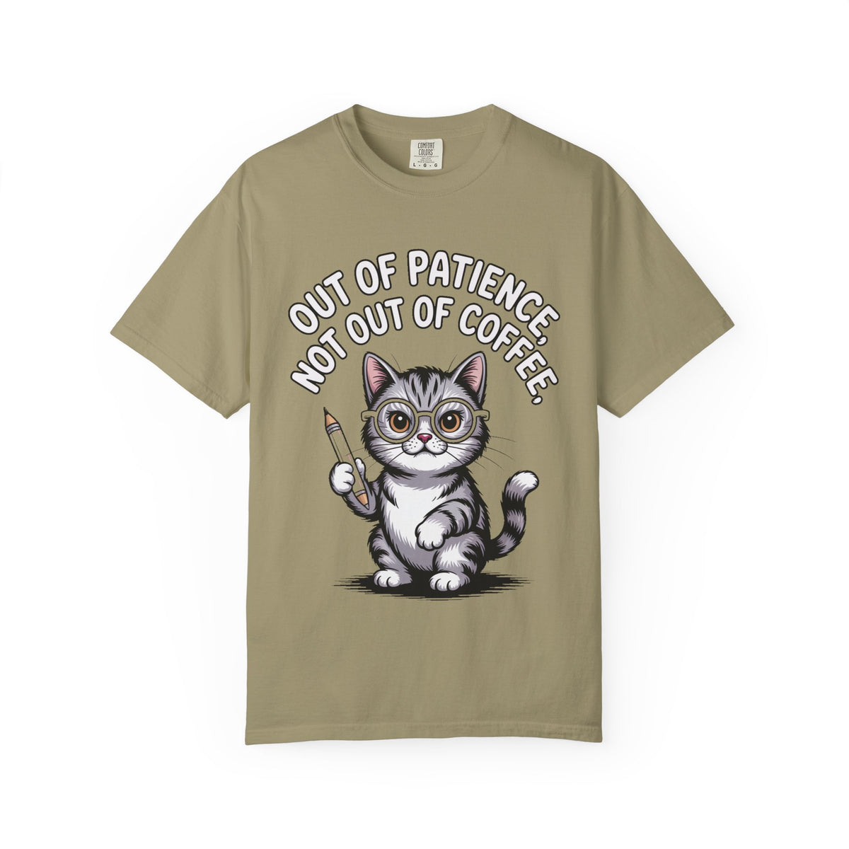 Funny Teacher Cat Shirt, Out Of Patience Not Out Of Coffee T-Shirt, Cat Lover Teacher Gift, Grading Papers Tee