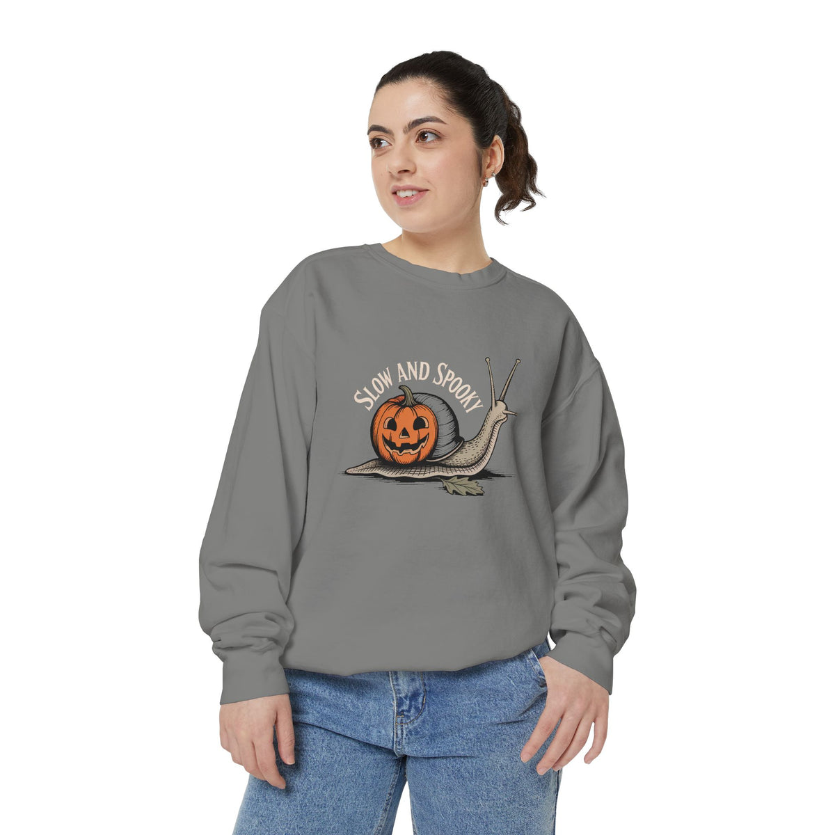 Slow And Spooky Snail Sweatshirt, Halloween Garden Snail Crewneck, Pumpkin Shell Vintage Engraving Tee, Spooky Season Gift