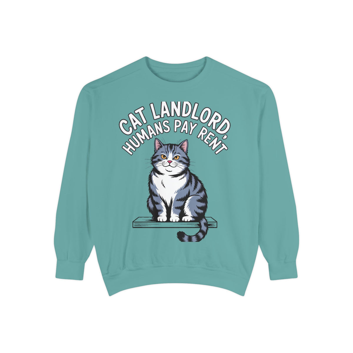 Cat Landlord Sweatshirt, Funny Cat Owner Gift, Humans Pay Rent Crewneck, Cute Fat Cat Sweatshirt, Embroidered Patch Style Sweatshirt