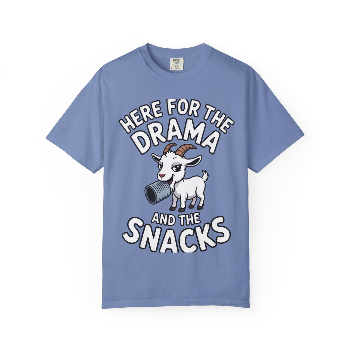 Funny Goat Shirt, Here For The Drama And The Snacks T-Shirt, Cute Goat Lover Gift, Sarcastic Farm Animal Tee