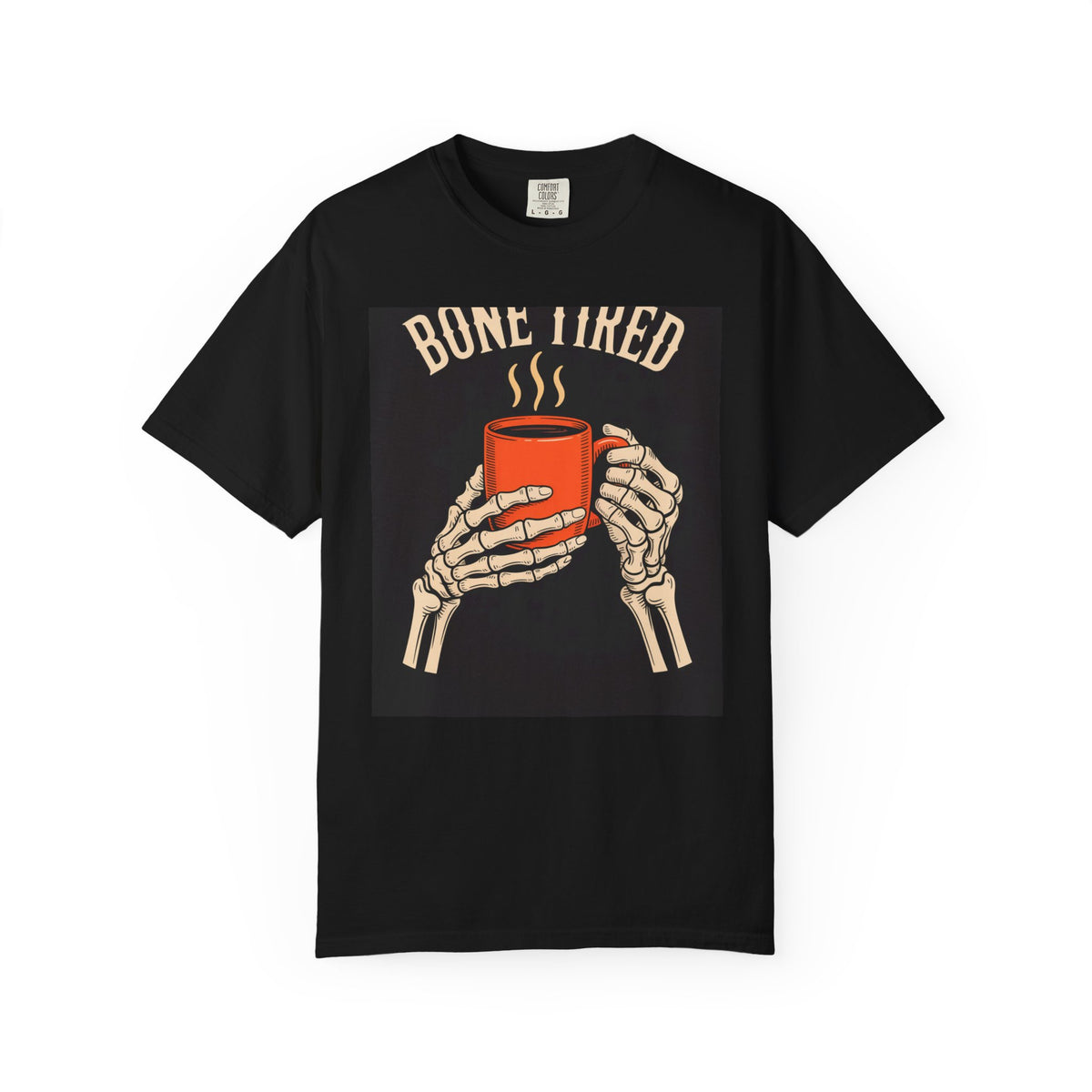 Bone Tired Halloween Shirt, Skeleton Hands Coffee Mug Tee, Vintage Halloween Coffee T-Shirt, Spooky Season Gift
