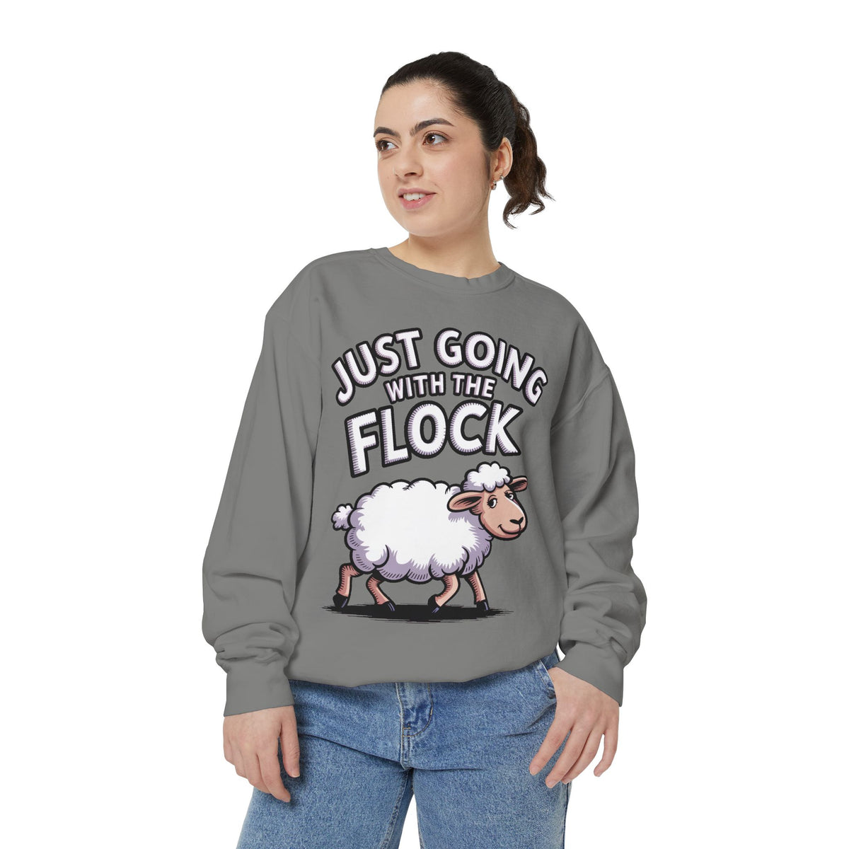 Funny Sheep Sweatshirt, Going With The Flock Crewneck, Cute Cartoon Sheep Embroidered Sweatshirt, Sarcastic Gift for Introvert
