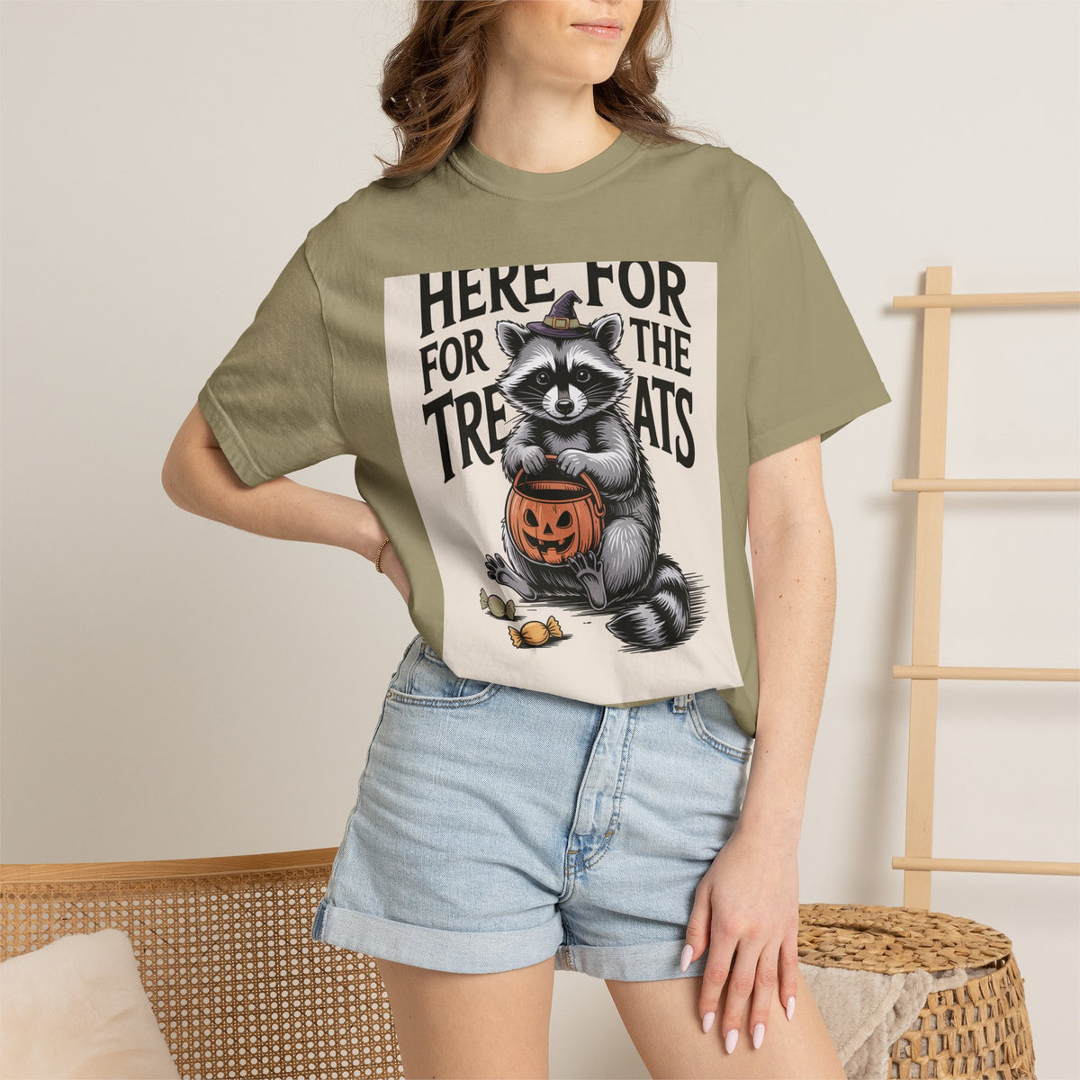 Here For The Treats Raccoon Shirt, Funny Halloween T-Shirt, Vintage Trick Or Treat Tee, Spooky Season Raccoon Gift