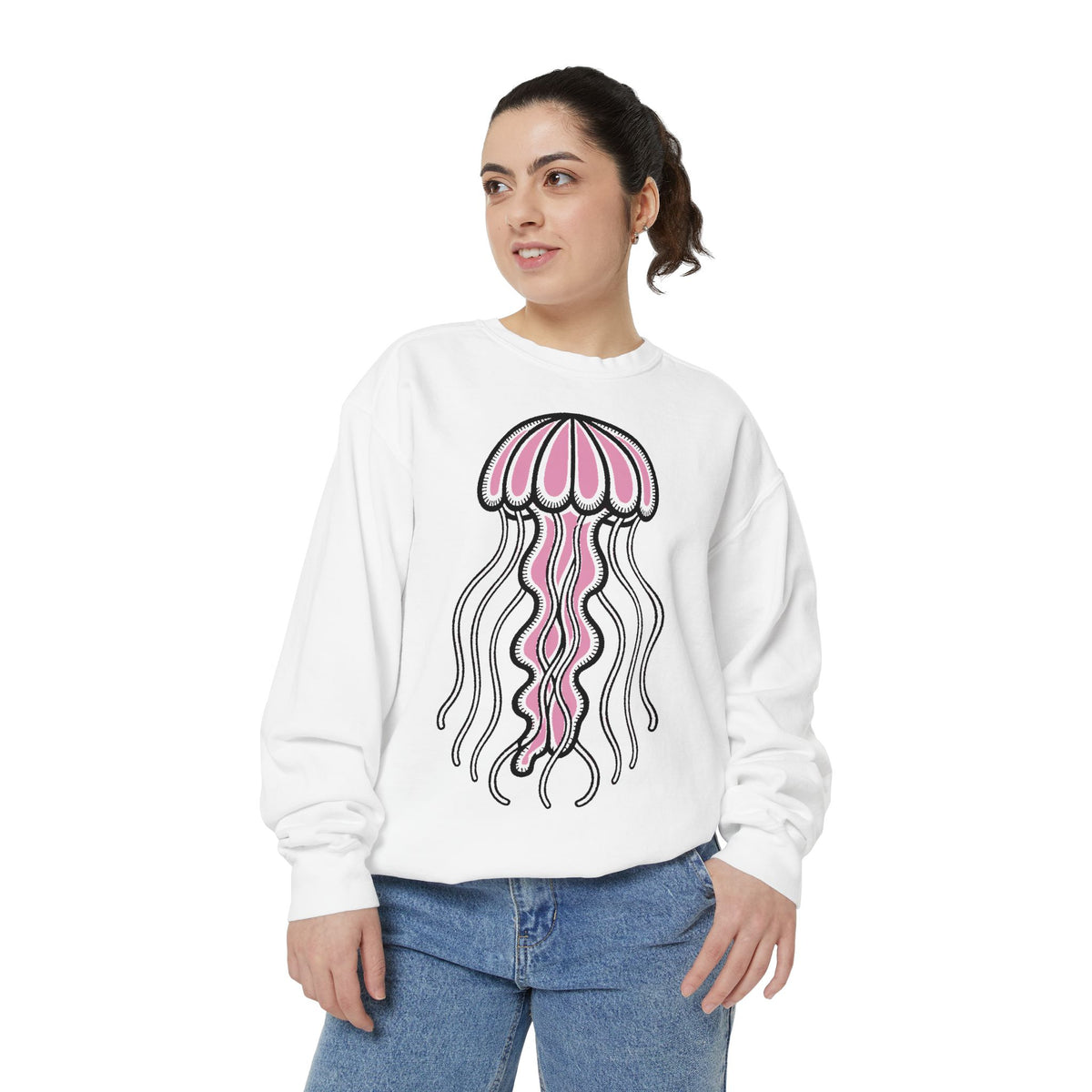 Cute Jellyfish Sweatshirt, Glowing Jellyfish Embroidered Crewneck, Ocean Lover Gift, Cottagecore Sea Animal Sweatshirt