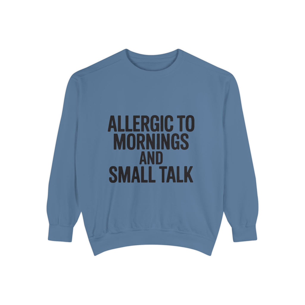 Allergic To Mornings And Small Talk Sweatshirt, Funny Embroidered Crewneck, Sarcastic Quote Sweatshirt, Introvert Gift