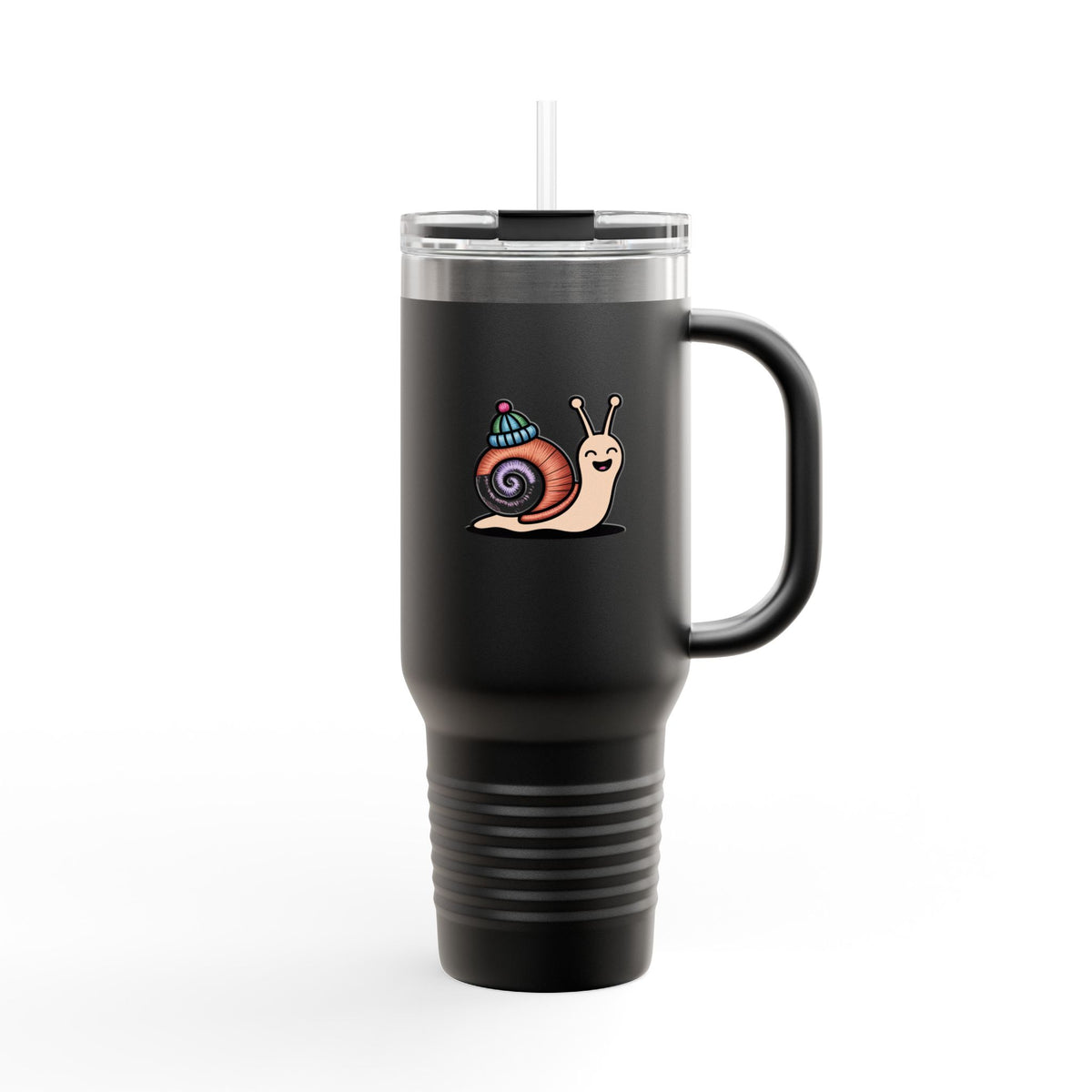 Cute Snail With Tiny Hat Travel Mug 40oz, Funny Snail Tumbler with Handle and Straw, Cottagecore Gift for Snail Lovers
