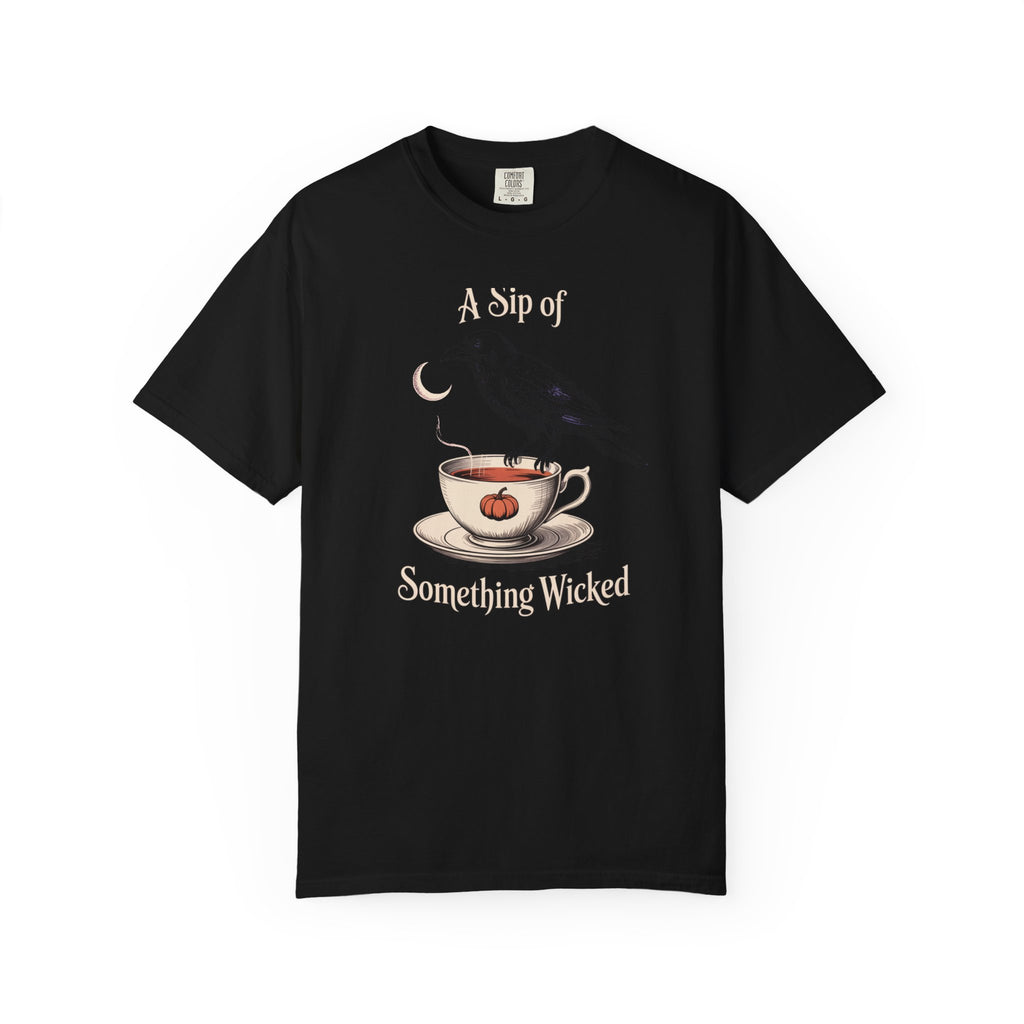 A Sip Of Something Wicked Crow Shirt, Vintage Halloween Tea Tee, Gothic Crow Pumpkin T-Shirt, Witchy Autumn Gift