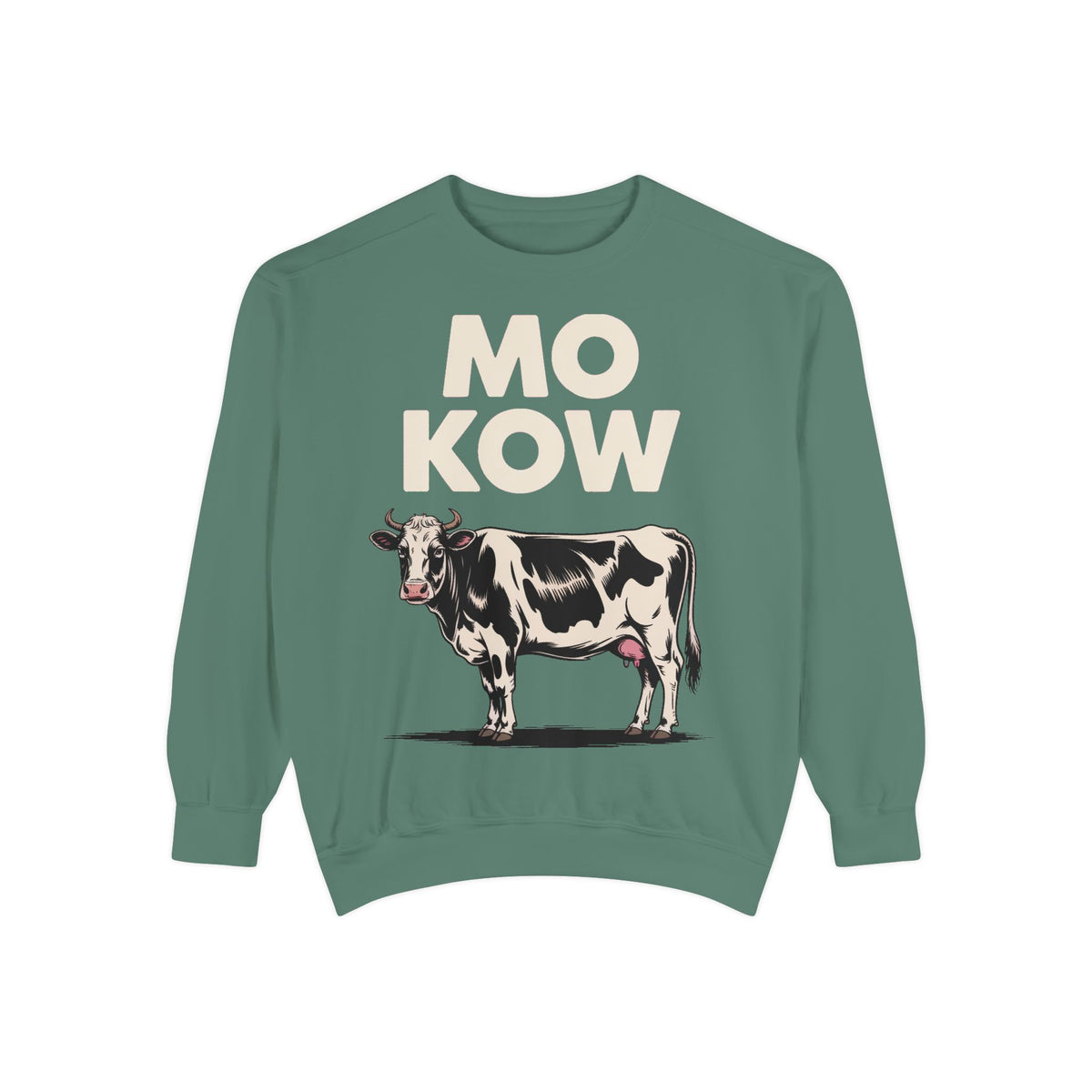 Mo Kow Funny Cow Sweatshirt, Absurd Meme Crewneck, Deadpan Farm Animal Embroidered Sweatshirt, Funny Cow Lover Gift