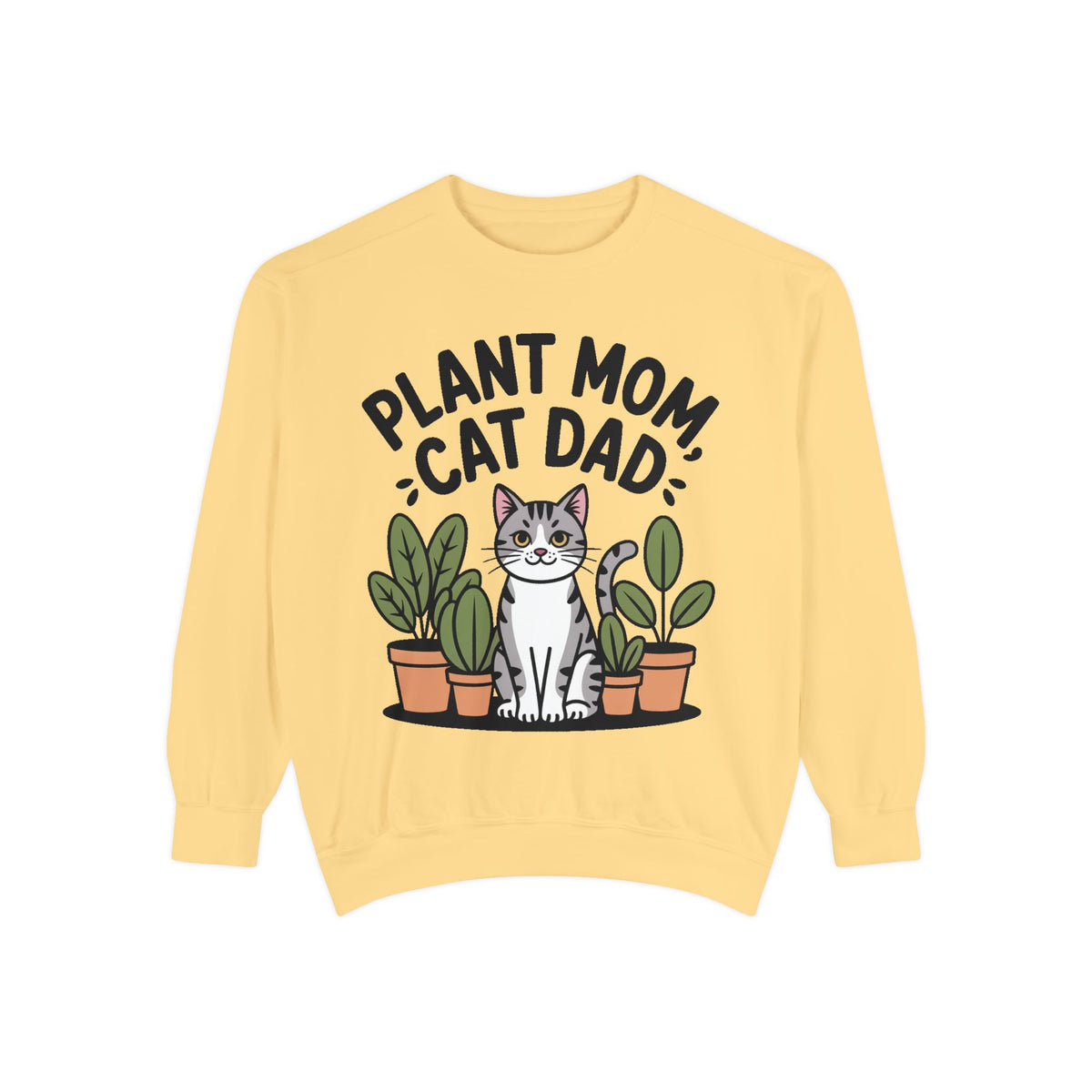 Plant Mom Cat Dad Sweatshirt, Funny Cat Lover Crewneck, Cute Plant Lady Gift, Embroidered Patch Style Sweatshirt for Cat Owners