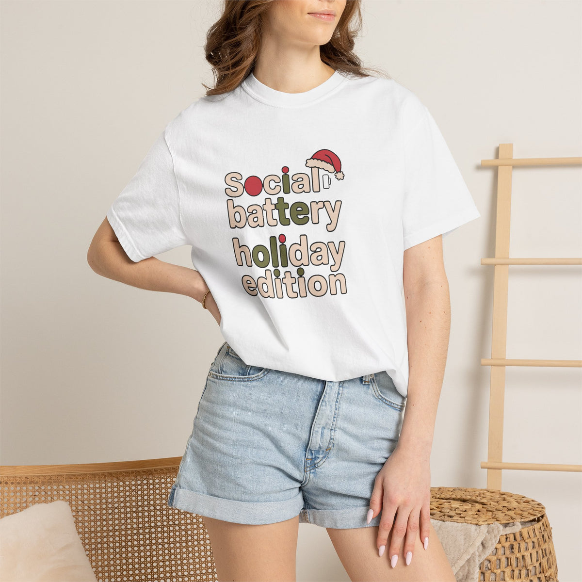 Social Battery Holiday Edition Shirt, Funny Christmas Tee For Socially Tired, Introvert Christmas Gift, Low Battery Holiday Shirt, Funny Xm…