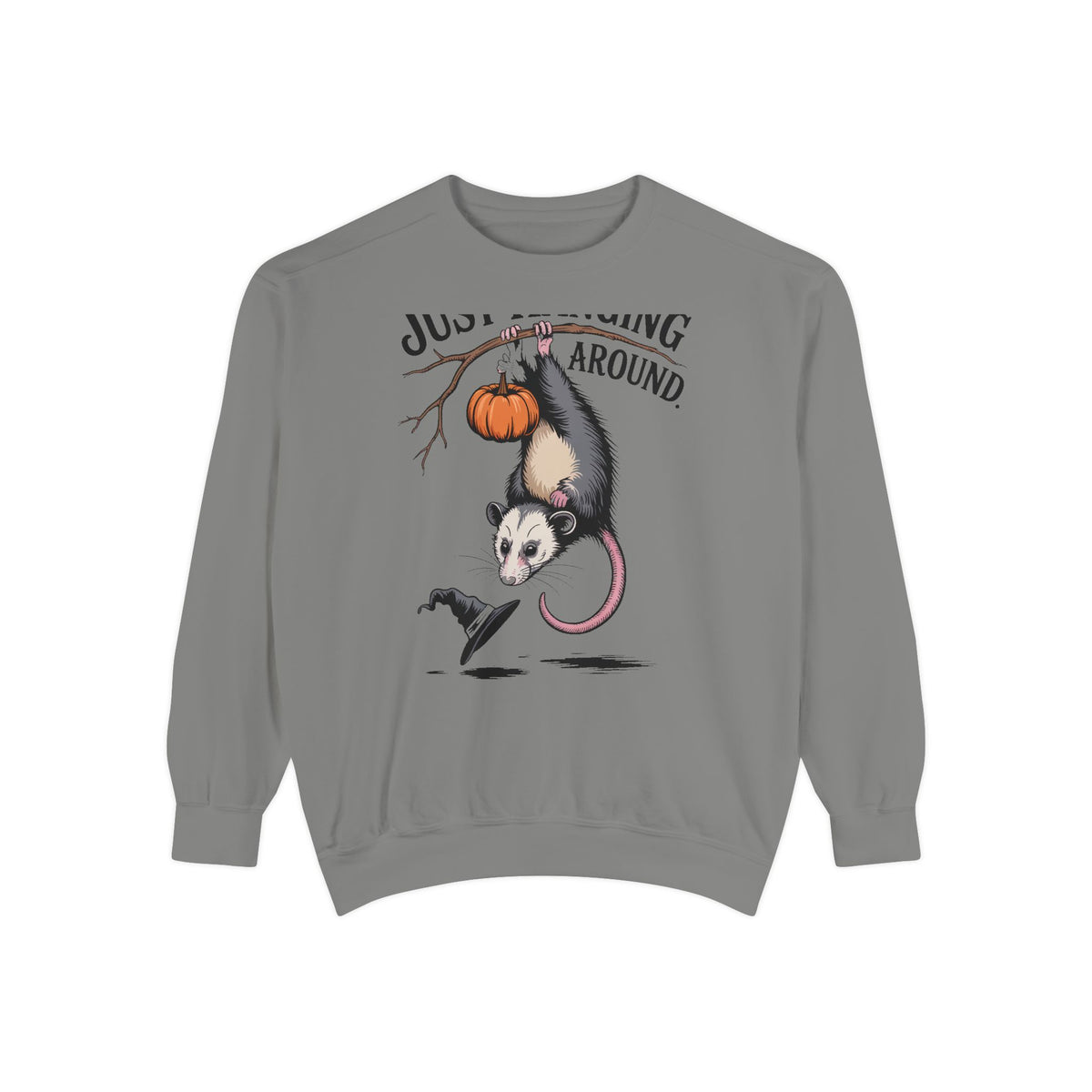 Just Hanging Around Opossum Sweatshirt, Vintage Halloween Crewneck, Funny Opossum Jack-o'-Lantern Shirt, Spooky Season Gift