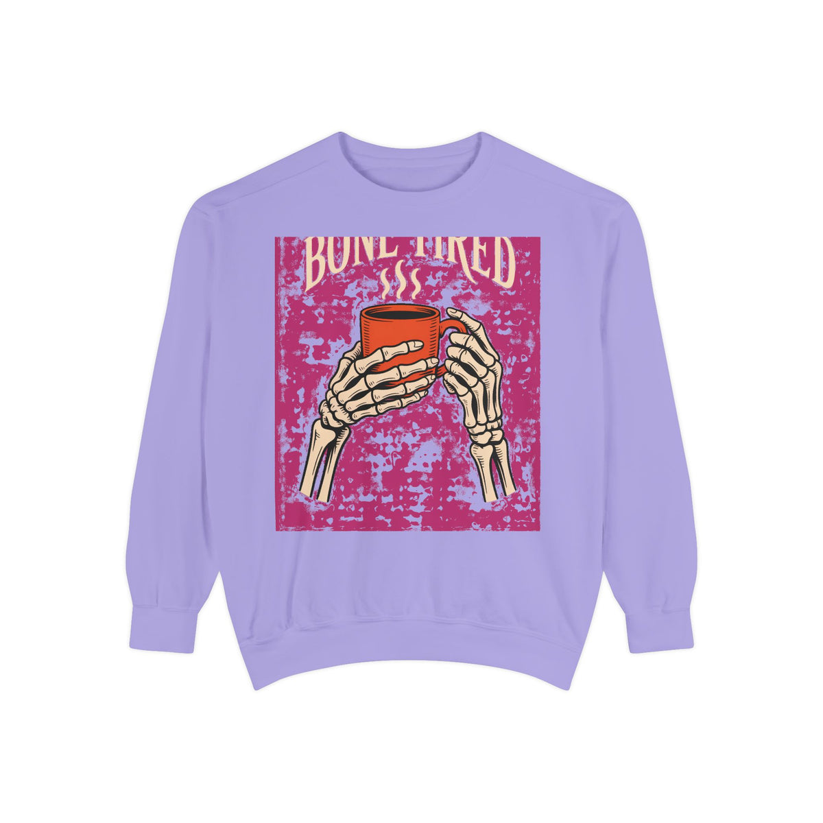 Bone Tired Coffee Sweatshirt, Halloween Skeleton Hands Mug Crewneck, Vintage Spooky Season Coffee Lover Gift, Funny Fall Sweatshirt